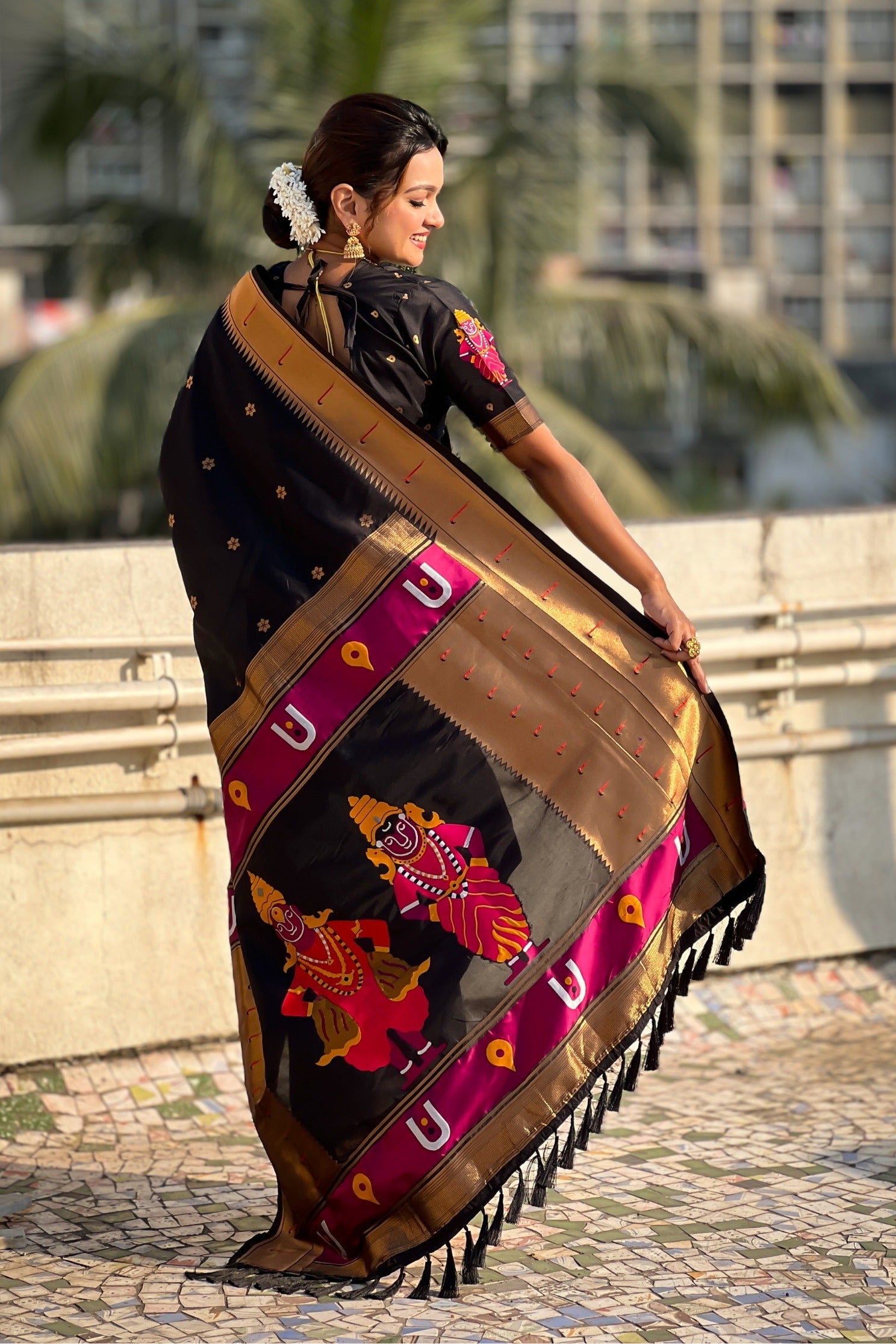 Raven Black Woven Paithani Saree