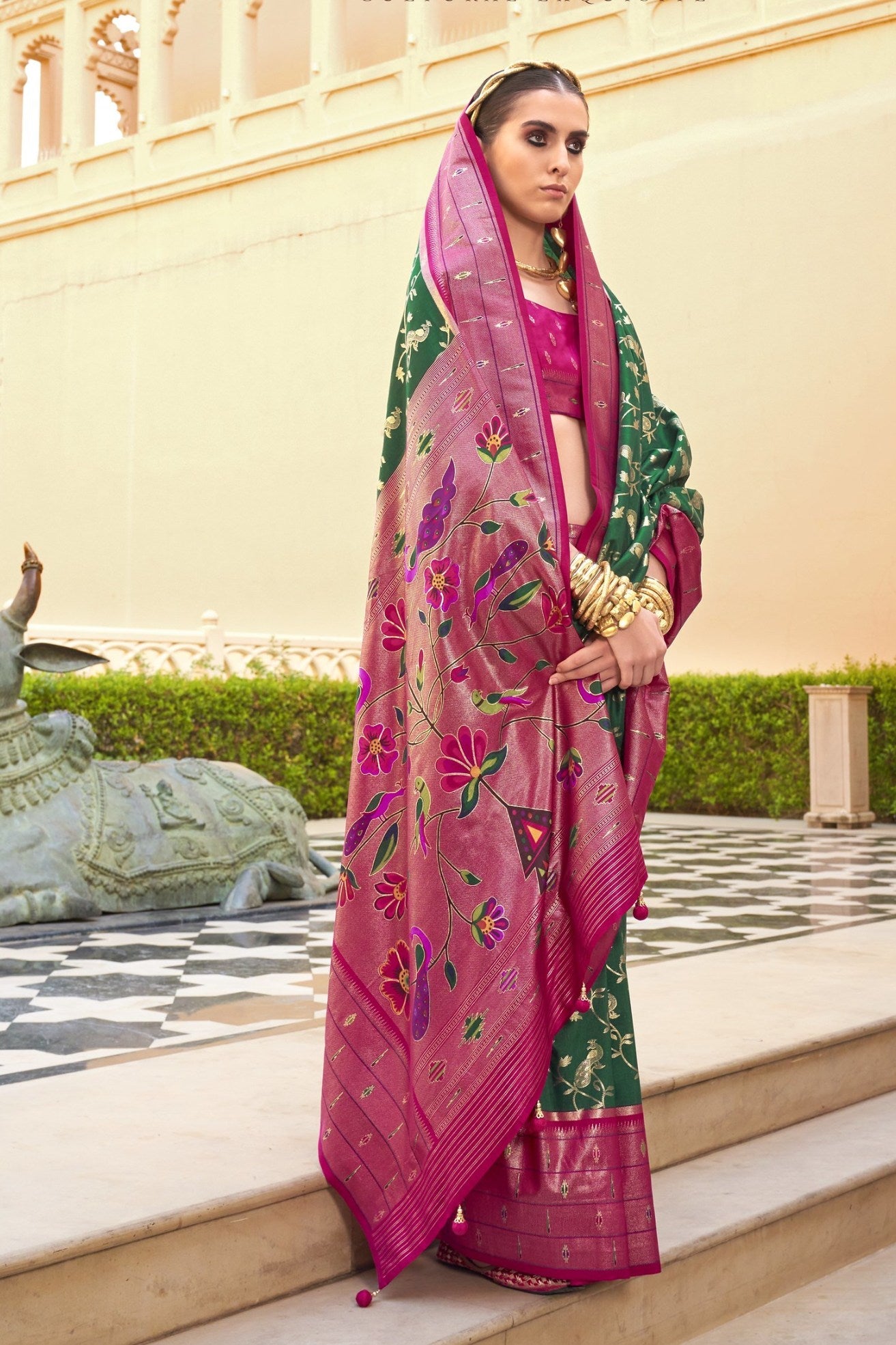 Winter Green and Purple Woven Paithani Designer Saree