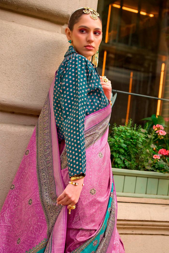 Deep Blush Pink Printed Patola Saree