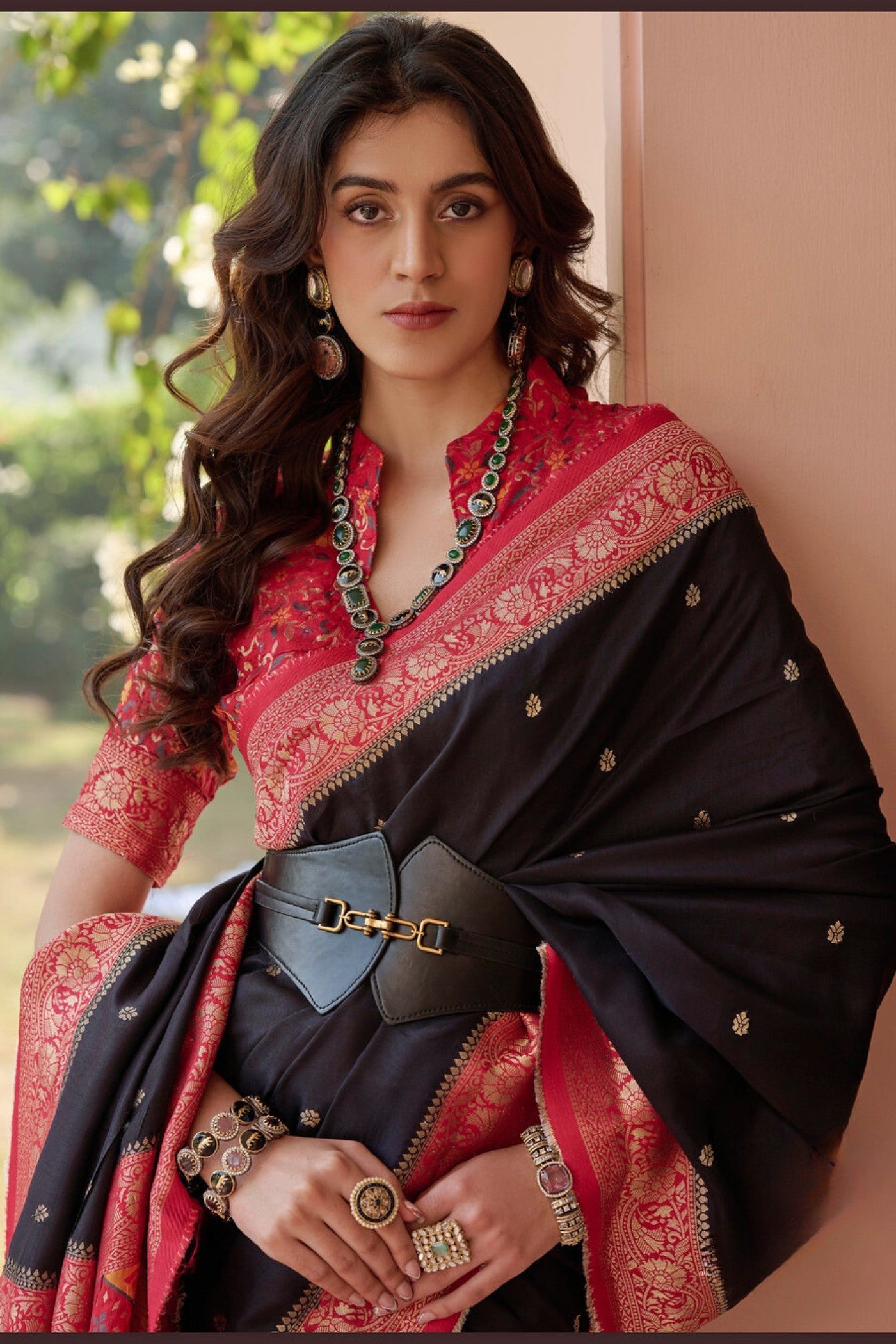 Thunder Black and Red Banarasi Handloom Saree