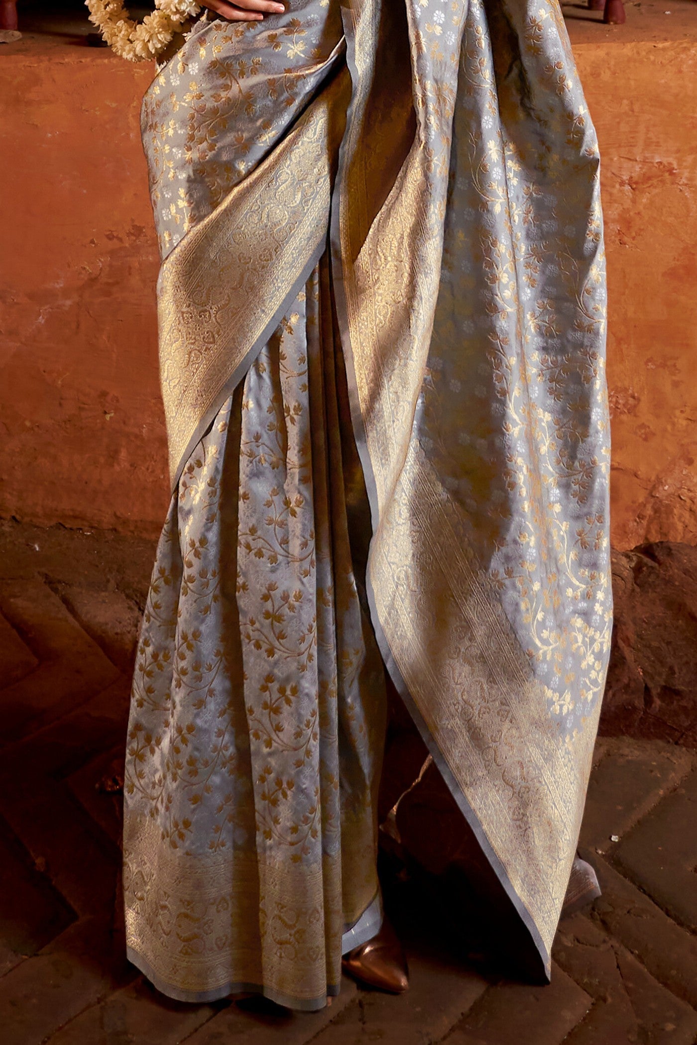 Squirrel Grey Woven Banarasi Saree