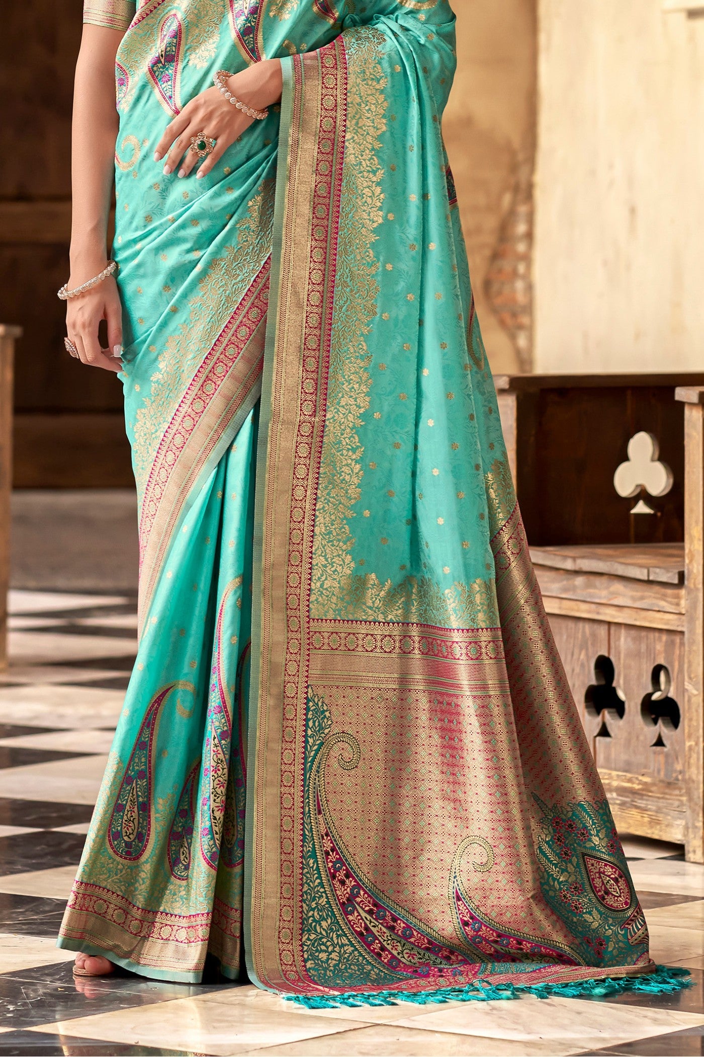 Sky Blue Banarasi Soft Silk Saree