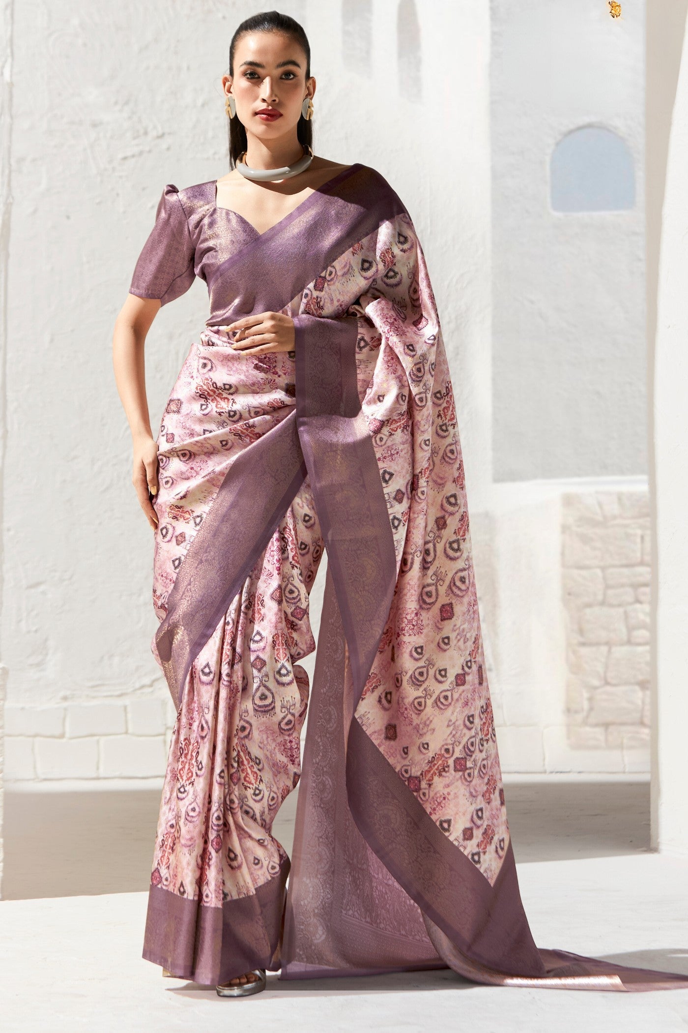 Burnished Purple Banarasi Digital Printed Saree