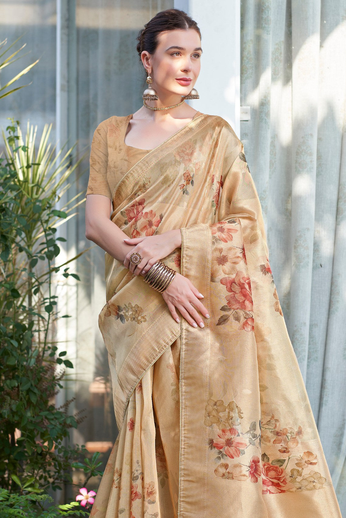 Hillary Yellow Digital Printed Organza Saree