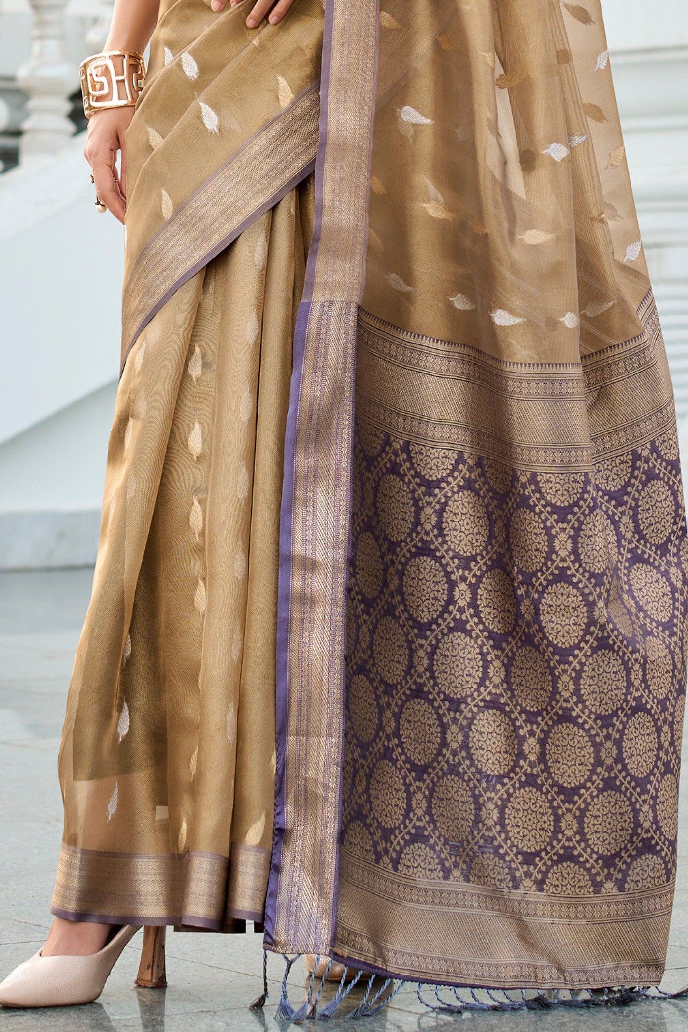 Bistre Brown Tissue Silk Saree