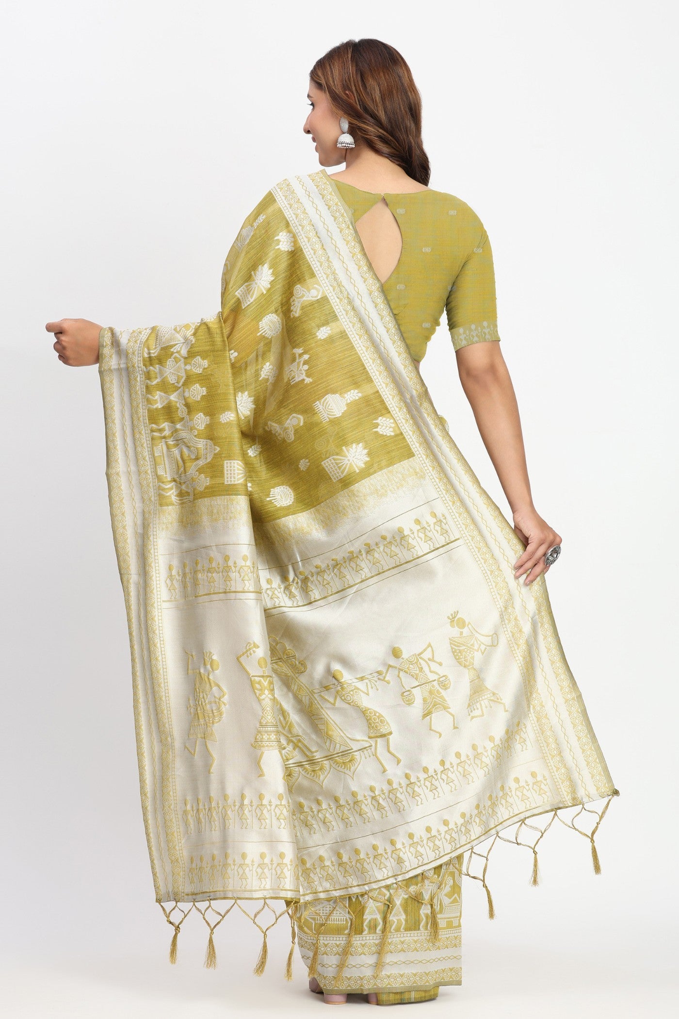 Green Lizard Woven Linen Cotton Saree