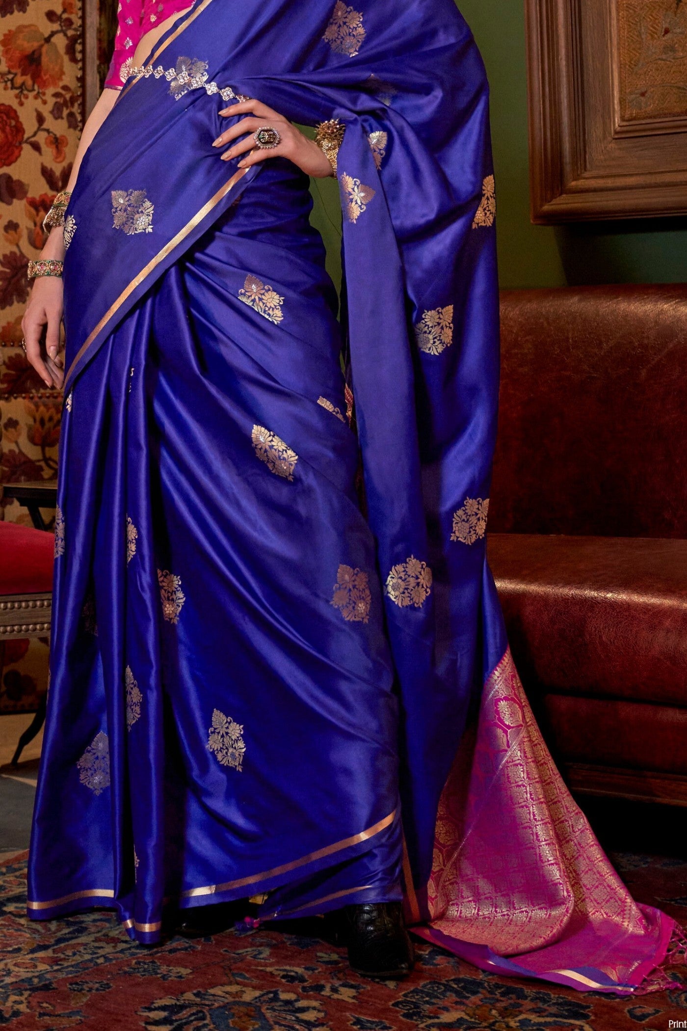 Royal Blue Banarasi Satin Saree