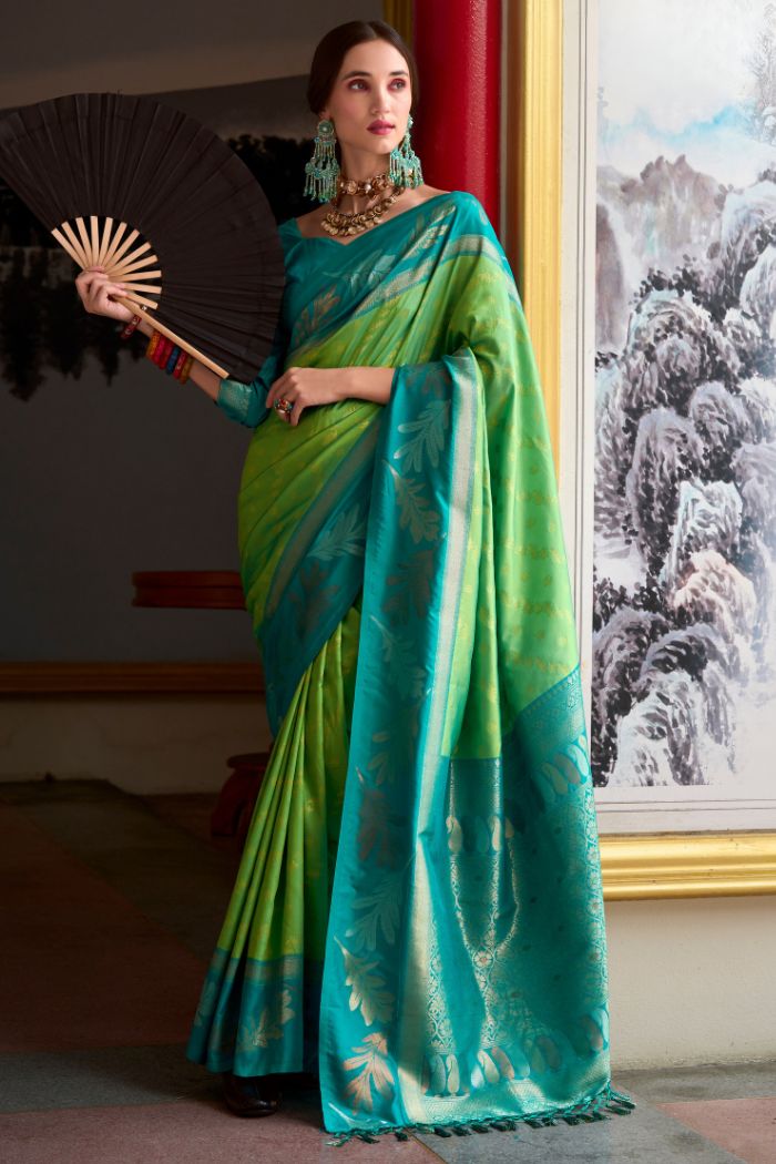 Feijoa Green Banarasi Soft Silk Saree