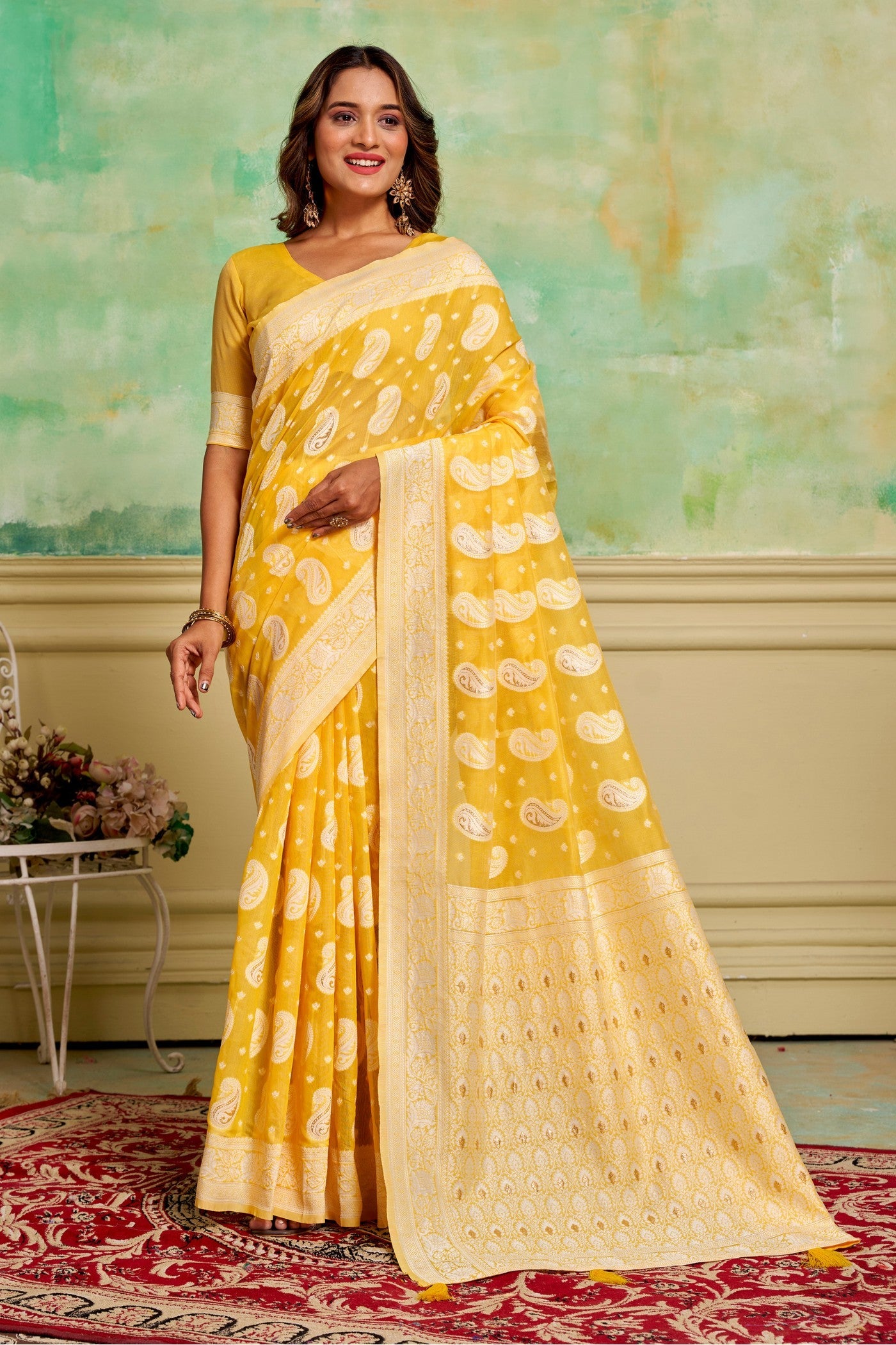 Blonde Yellow Woven Cotton Saree