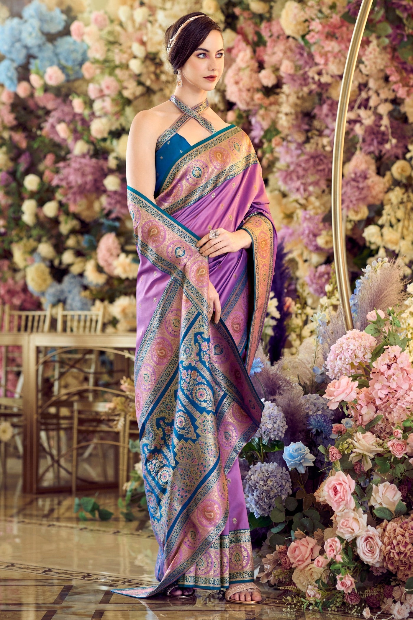 Viola Purple Woven Banarasi Soft Silk Saree