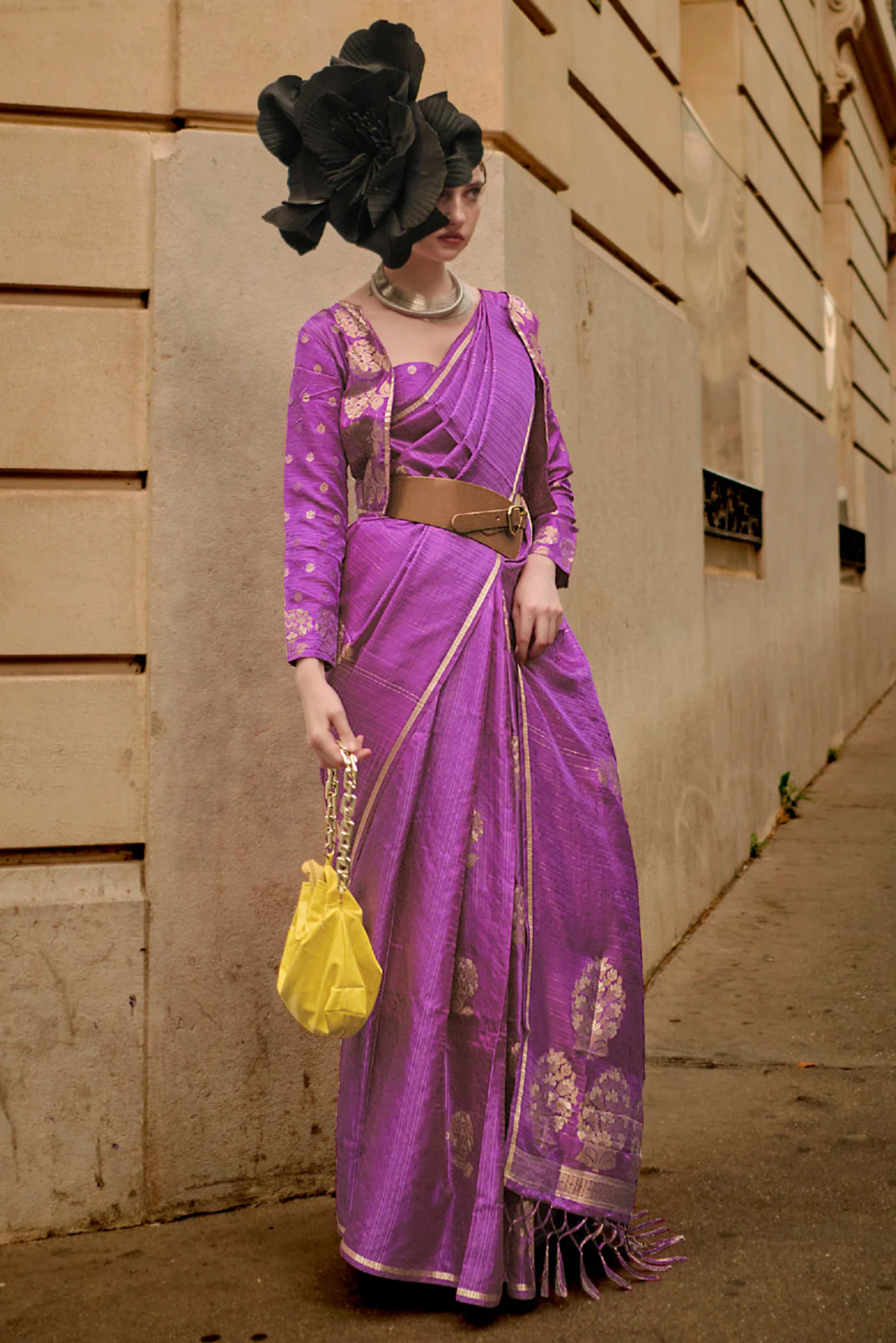 Viola Purple Woven Banarasi Satin Silk Saree