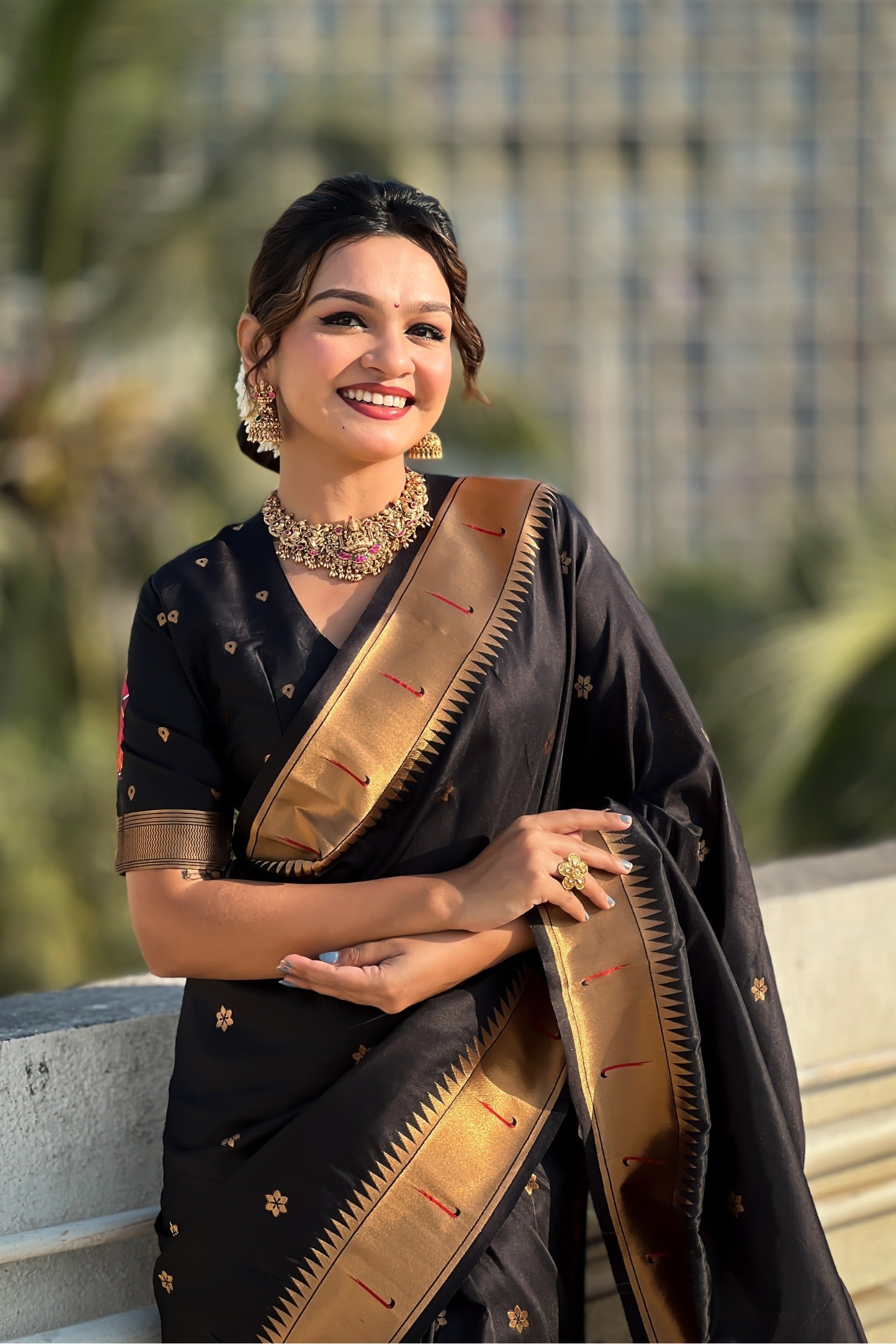 Raven Black Woven Paithani Saree