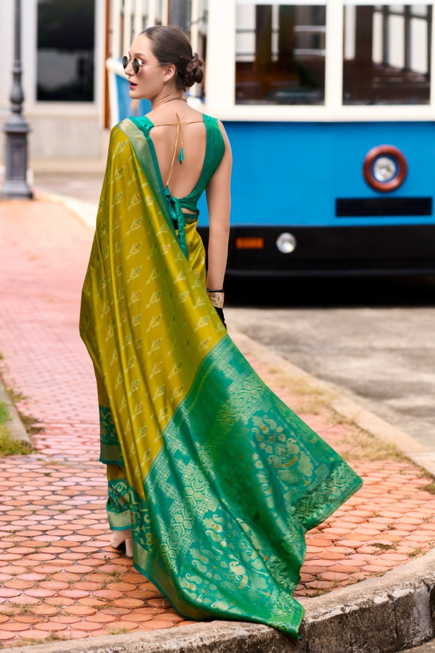 Alpine Green Woven Banarasi Soft Silk Saree