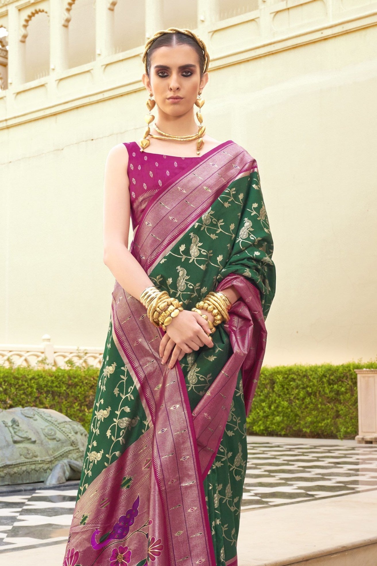 Winter Green and Purple Woven Paithani Designer Saree