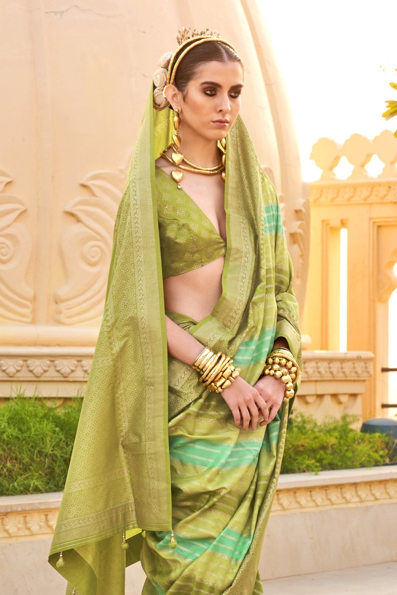 Spring Green Woven Patola Printed Silk Saree