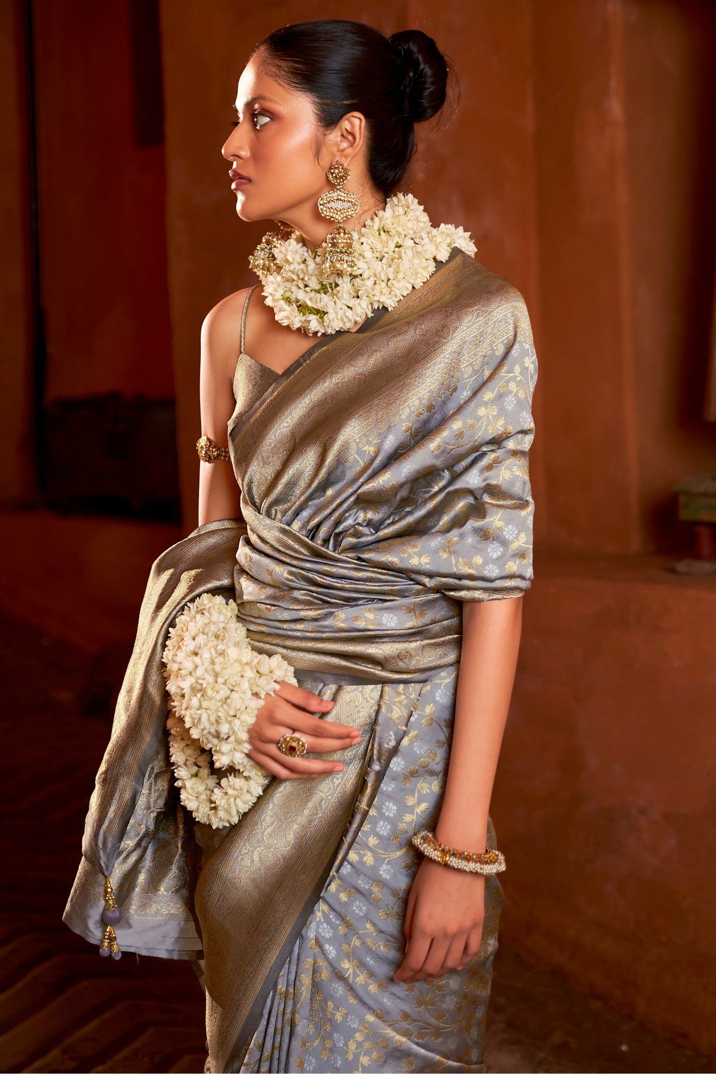 Squirrel Grey Woven Banarasi Saree