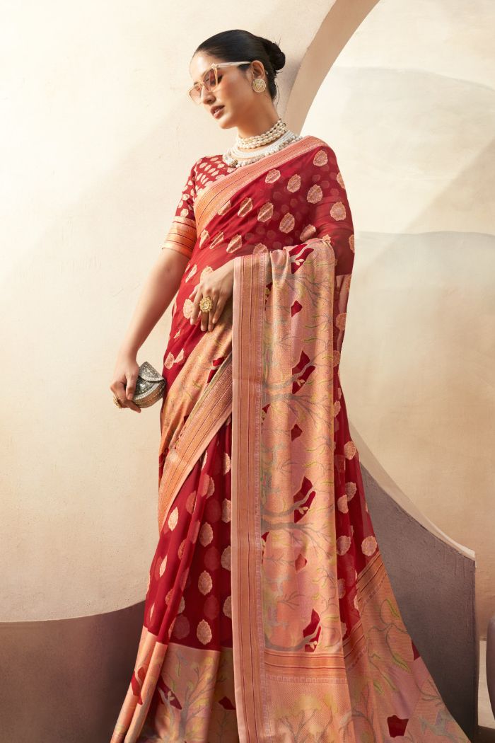 Tall Poppy Red Woven Georgette saree