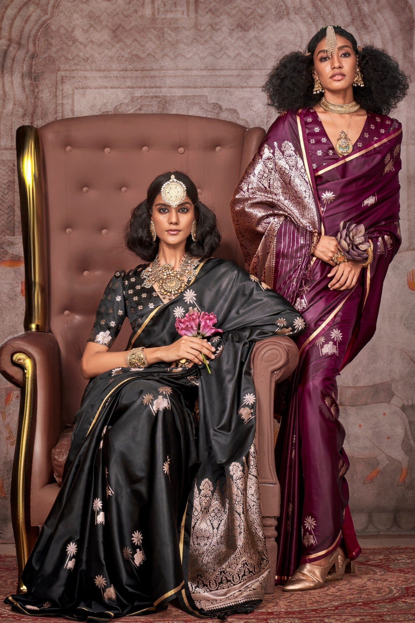 Tuna Black Banarasi Pichwai Satin Saree