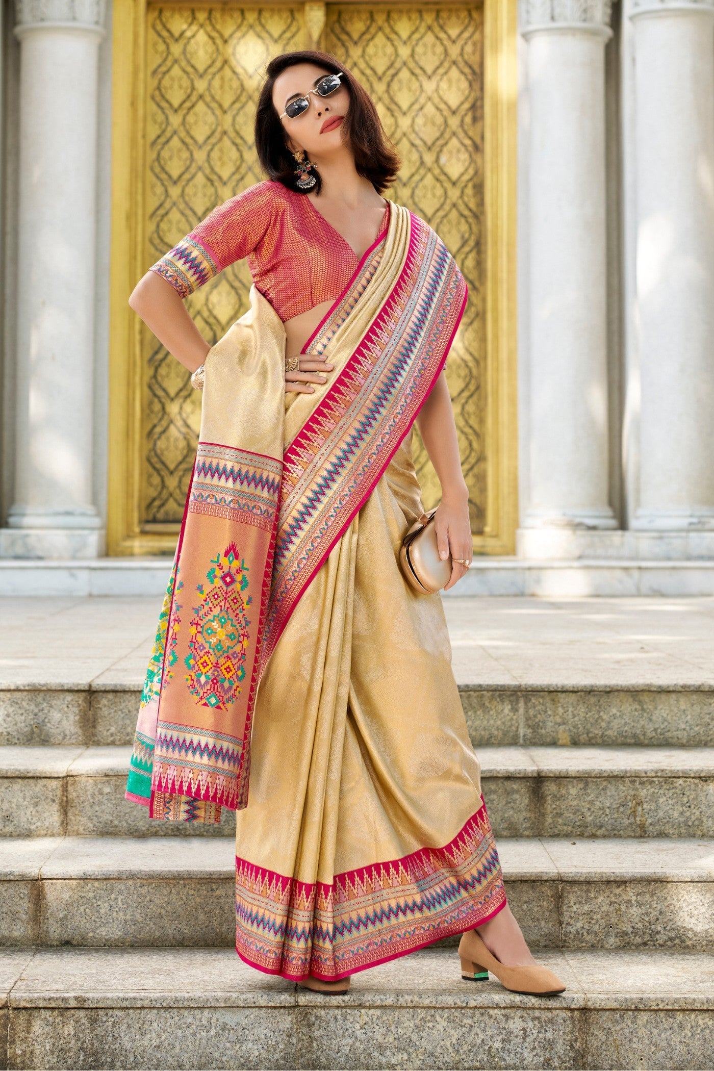 Fawn Cream Tissue Handloom Saree