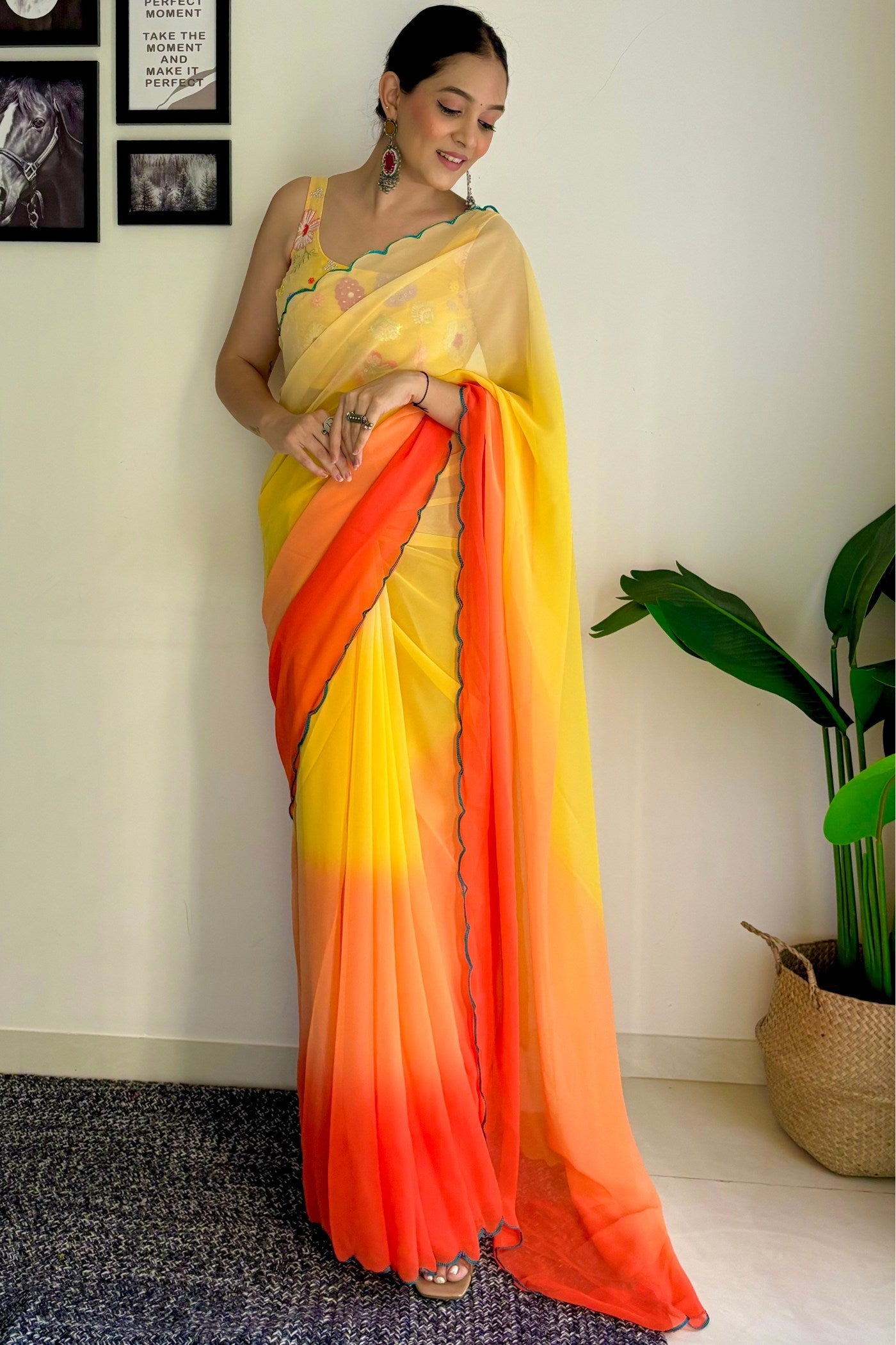 Titanium Yellow Georgette Saree