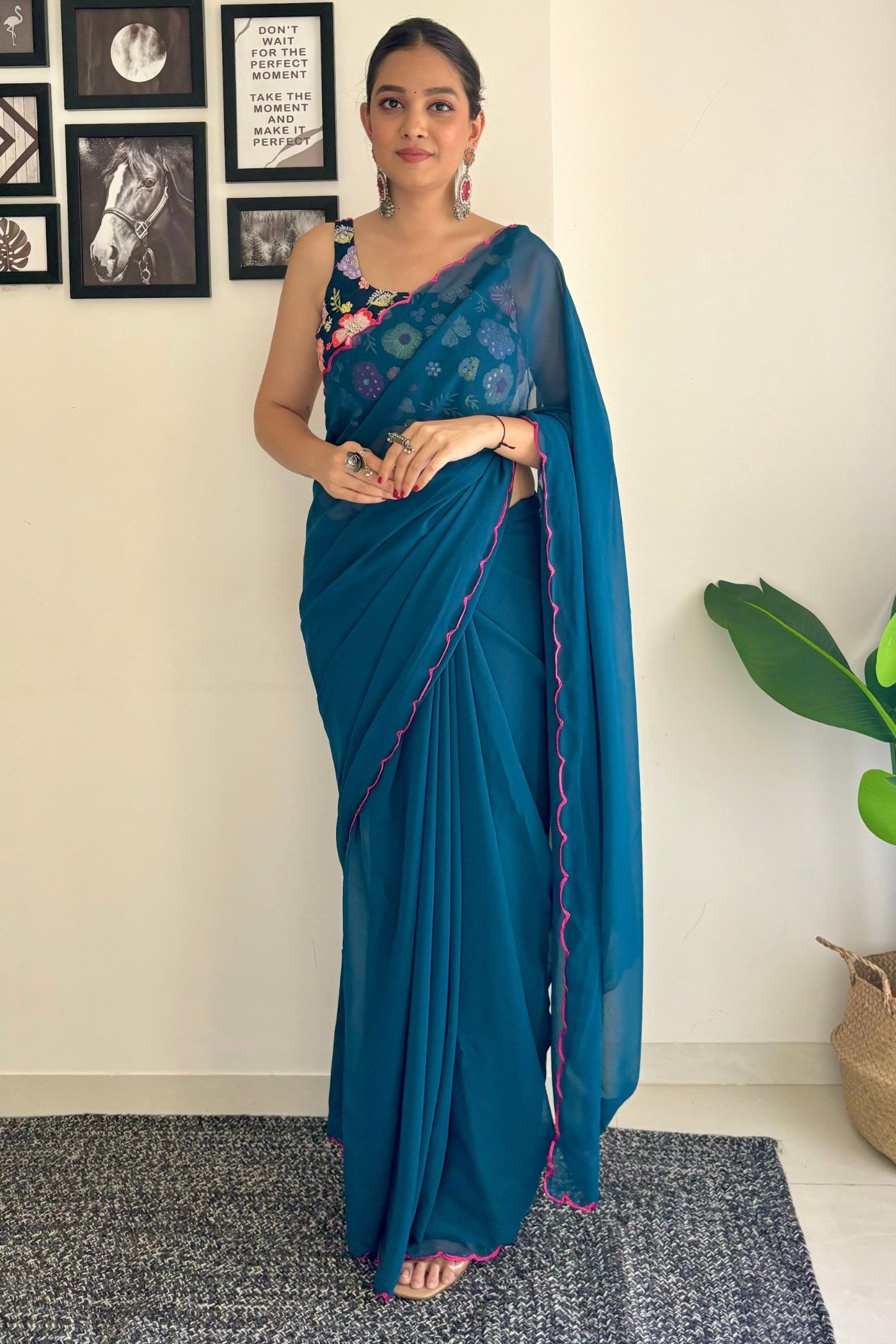 Admiral Blue Gerogette Saree