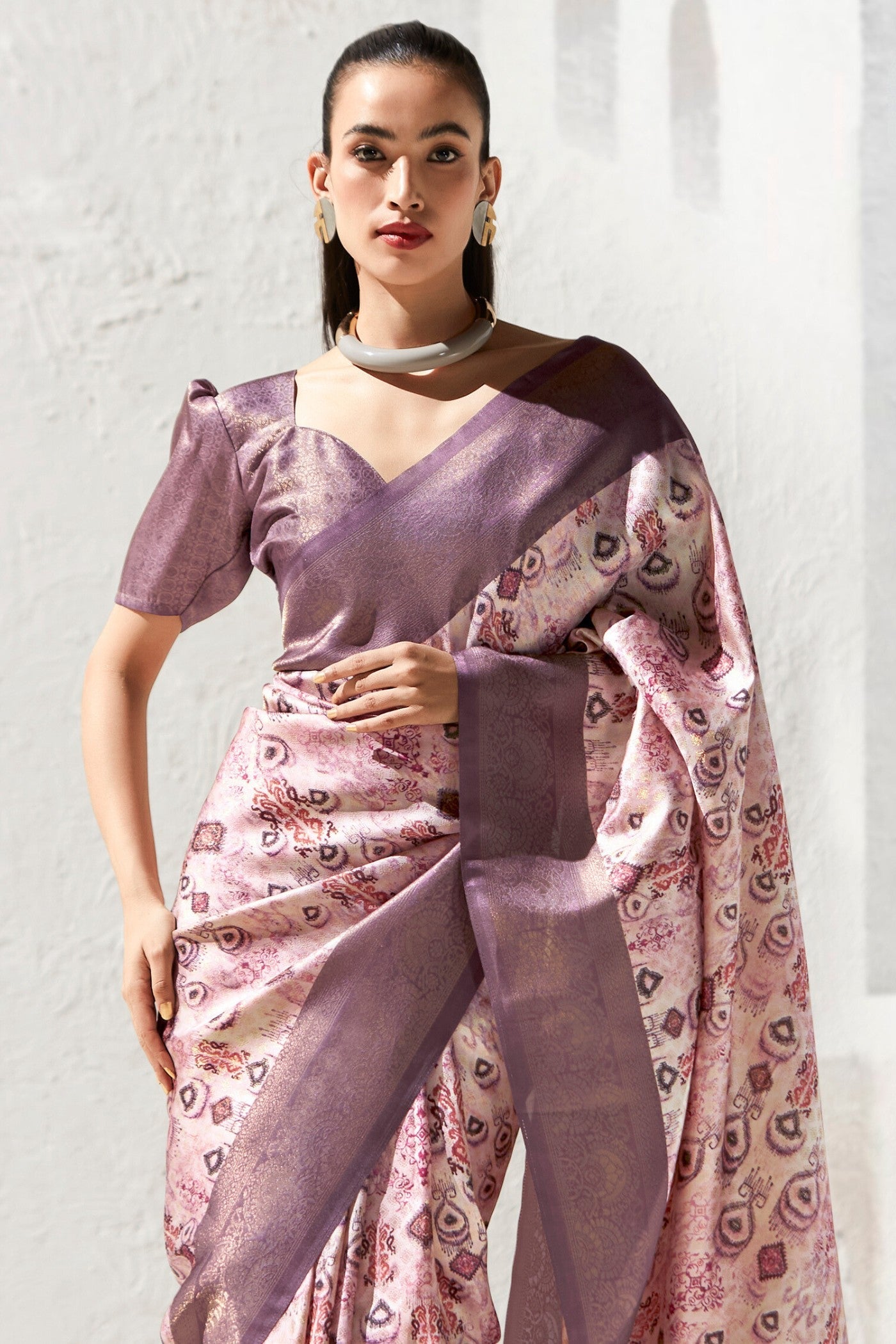 Burnished Purple Banarasi Digital Printed Saree