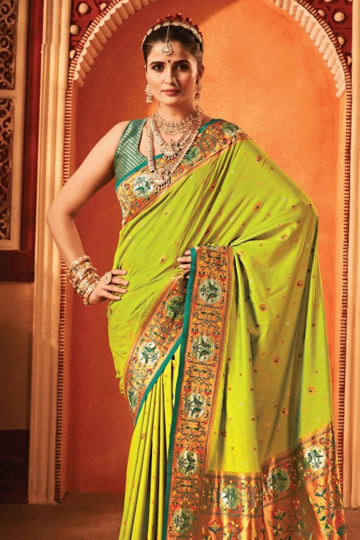 Key Lime Pie Green Woven Paithani Saree