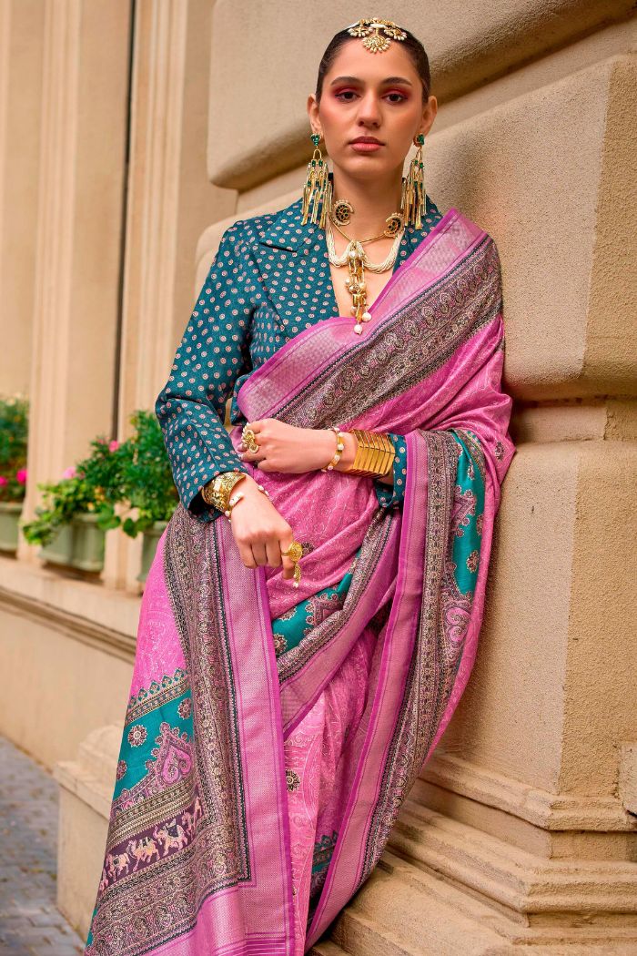 Deep Blush Pink Printed Patola Saree