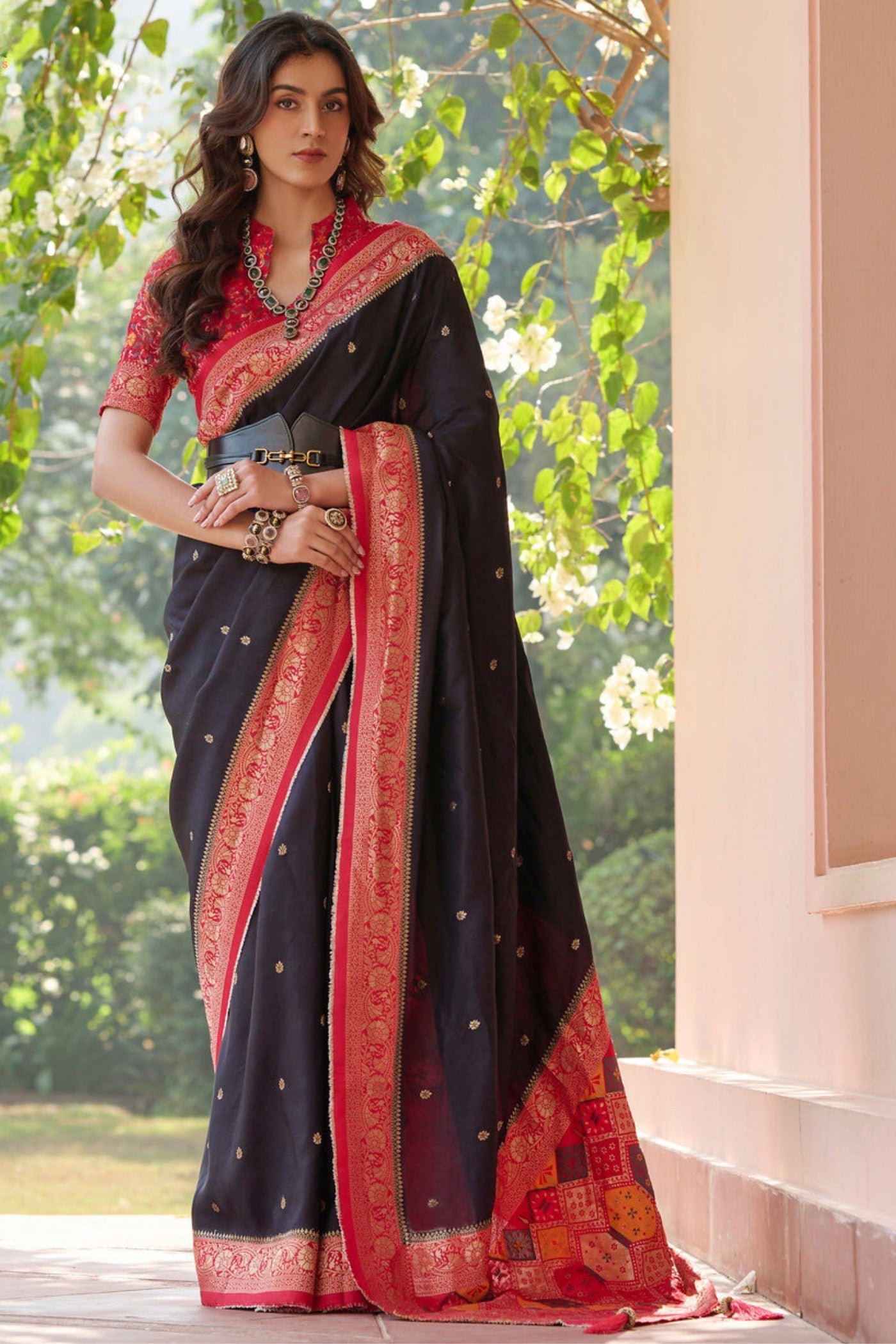 Thunder Black and Red Banarasi Handloom Saree