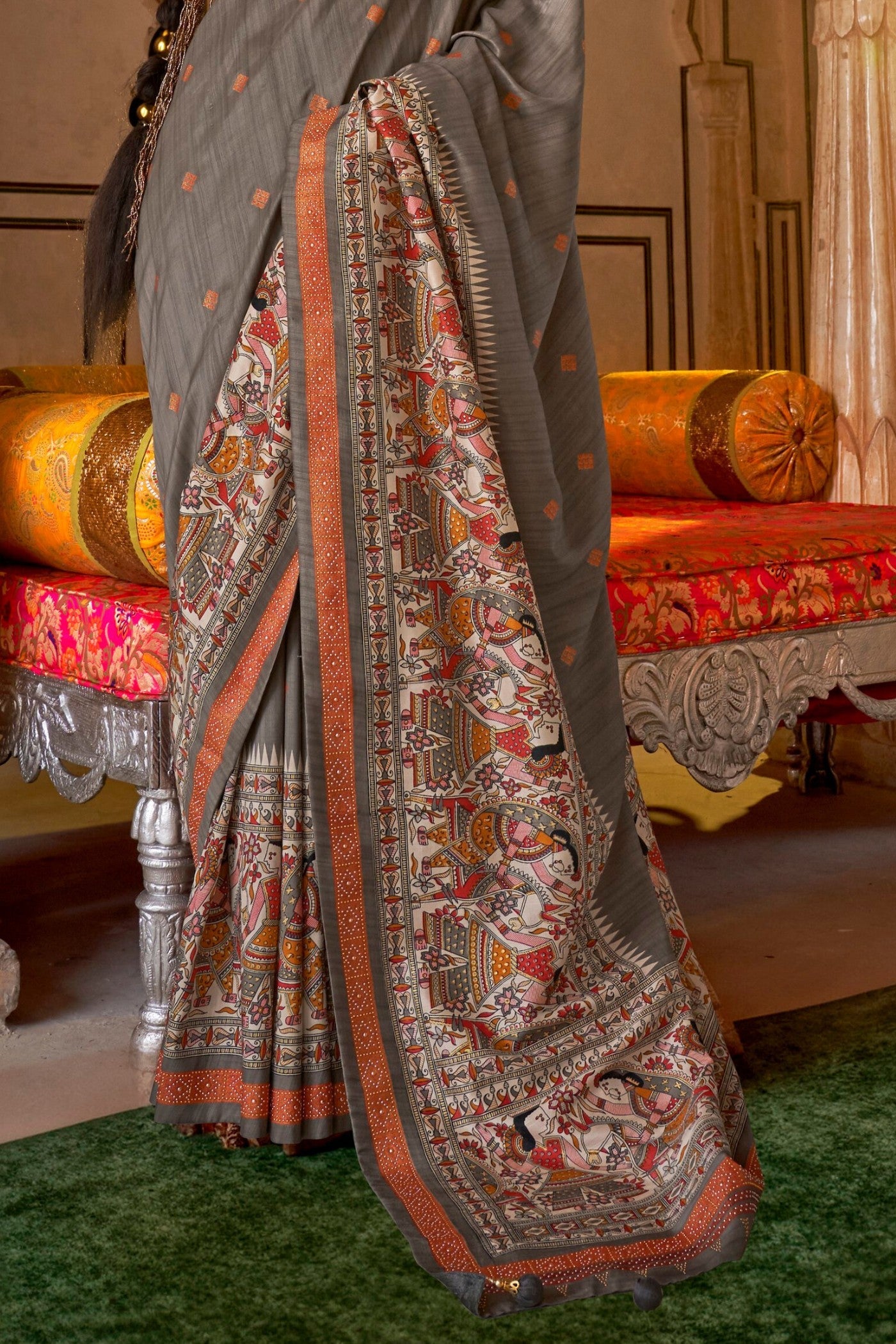 Porpoise Grey Printed Patola Saree