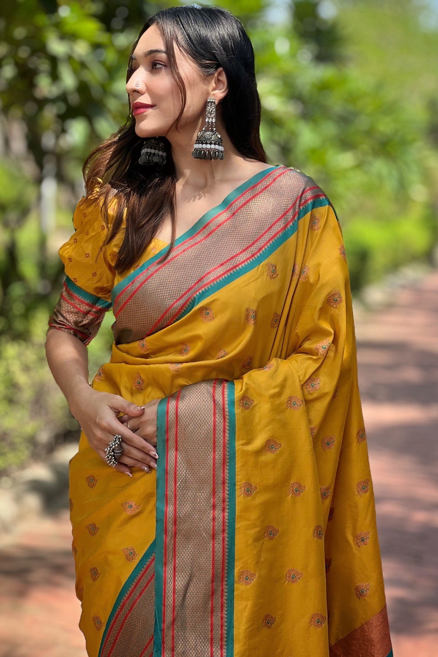 Pizza Yellow Woven Paithani Saree