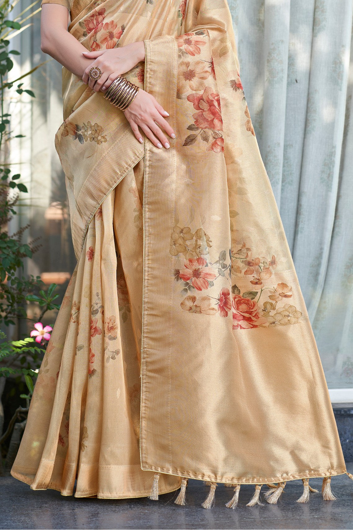 Hillary Yellow Digital Printed Organza Saree