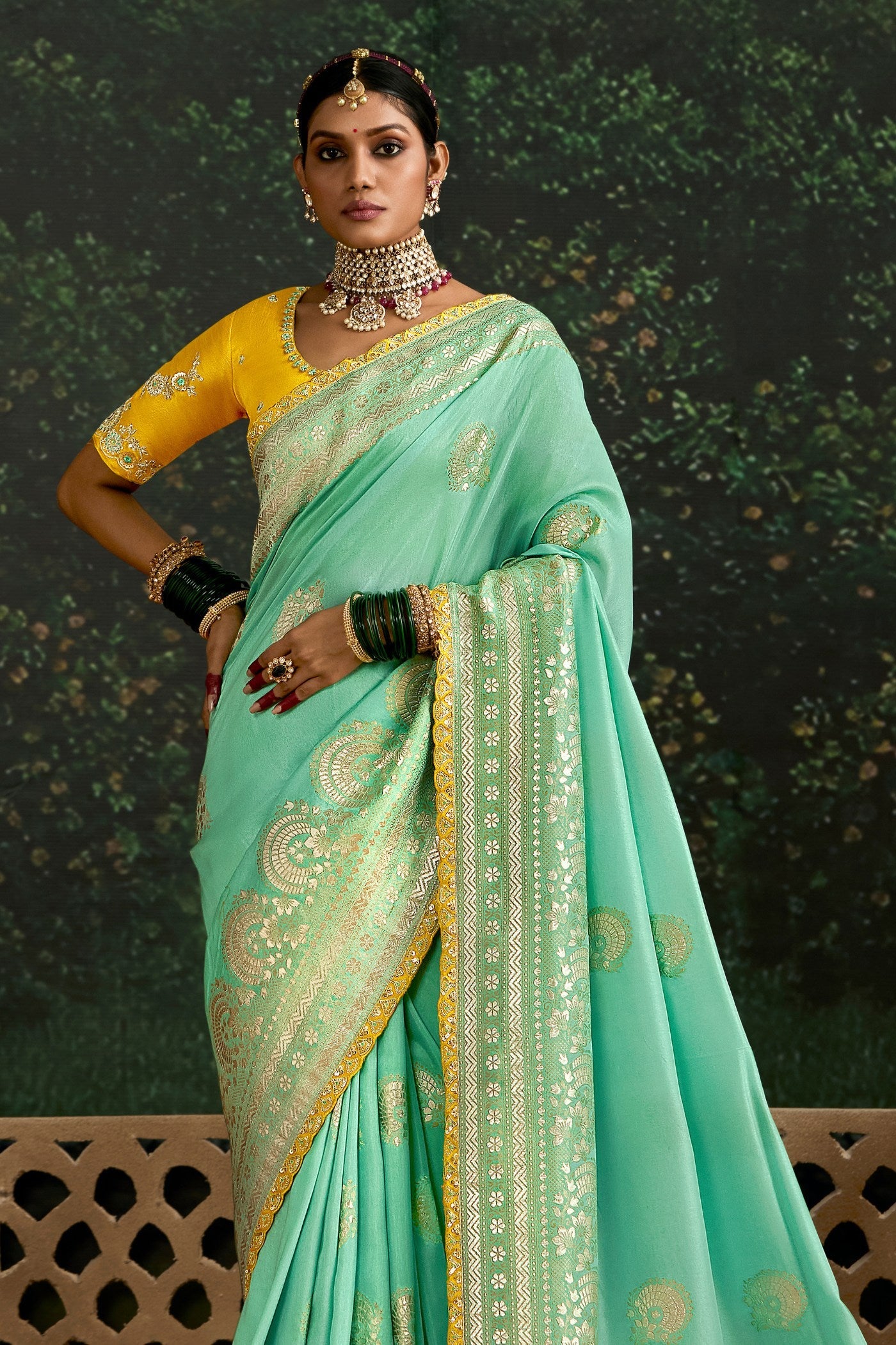 Spring Green Designer Banarasi Saree