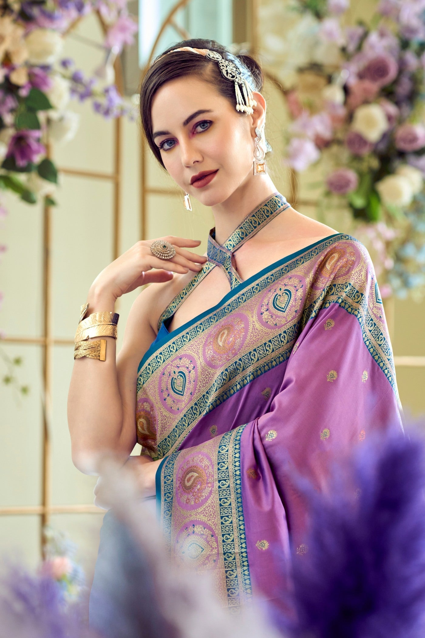 Viola Purple Woven Banarasi Soft Silk Saree