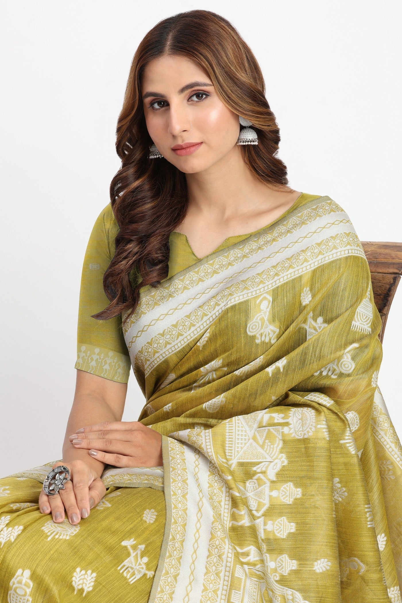 Green Lizard Woven Linen Cotton Saree