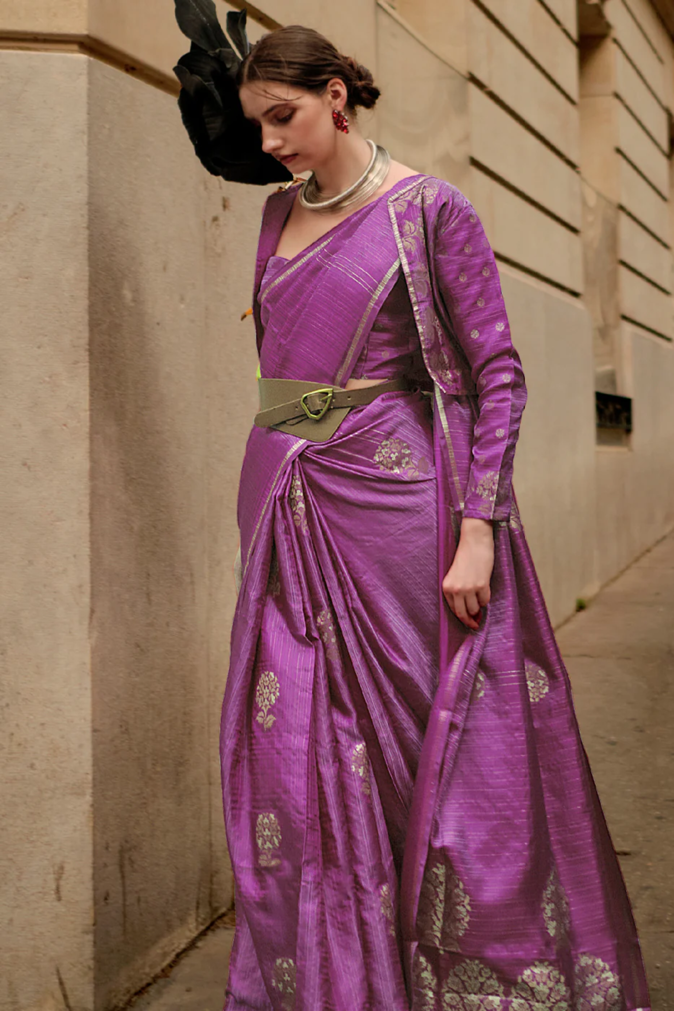 Viola Purple Woven Banarasi Satin Silk Saree