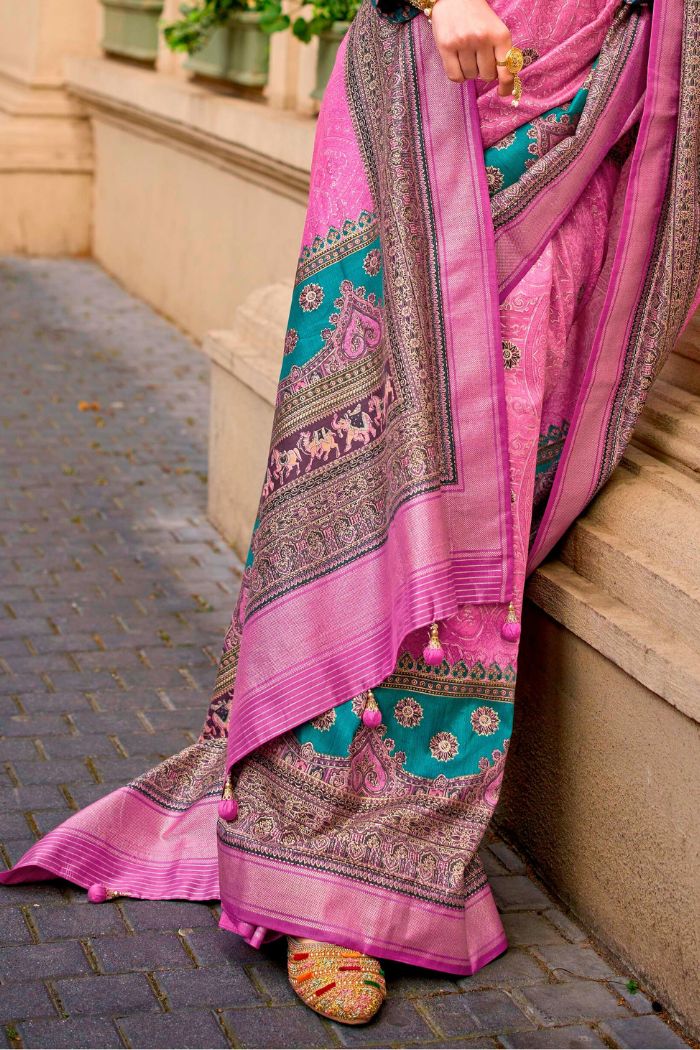 Deep Blush Pink Printed Patola Saree