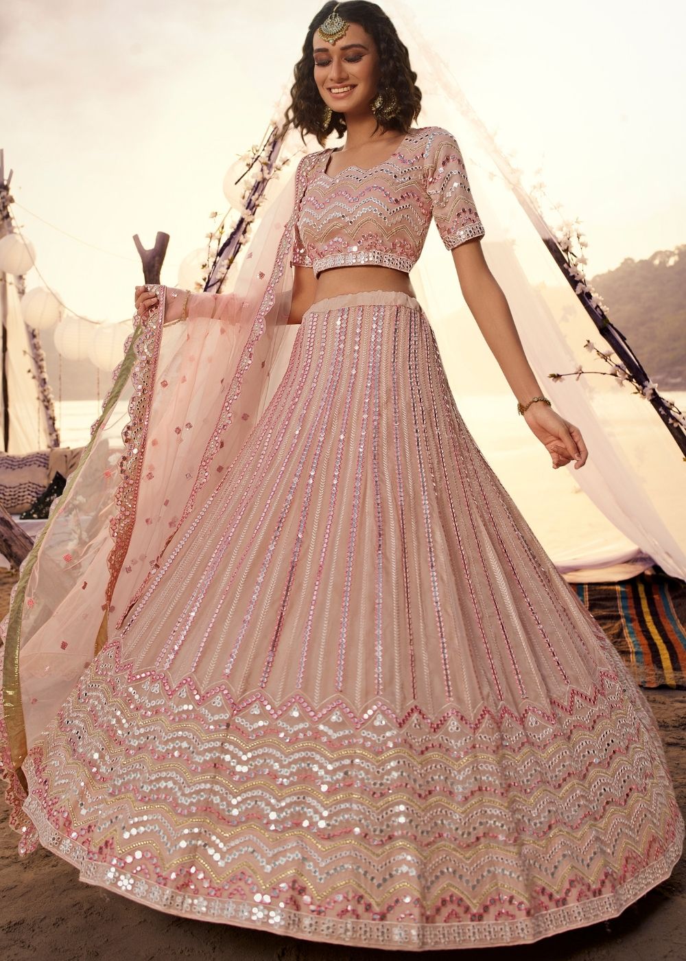 Brandy Rose Pink Organza Lehenga Choli