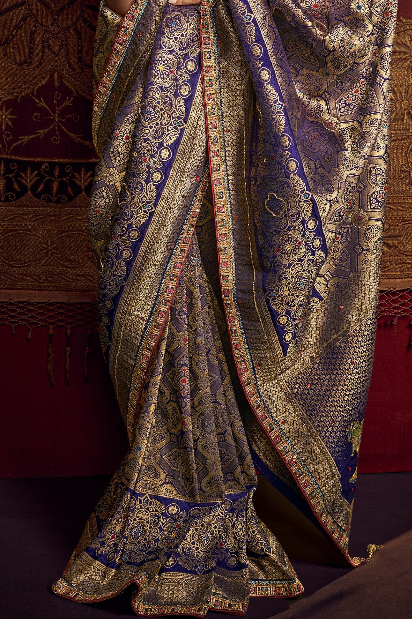 Matterhorn Grey and Blue Designer Banarasi Dola Silk Saree