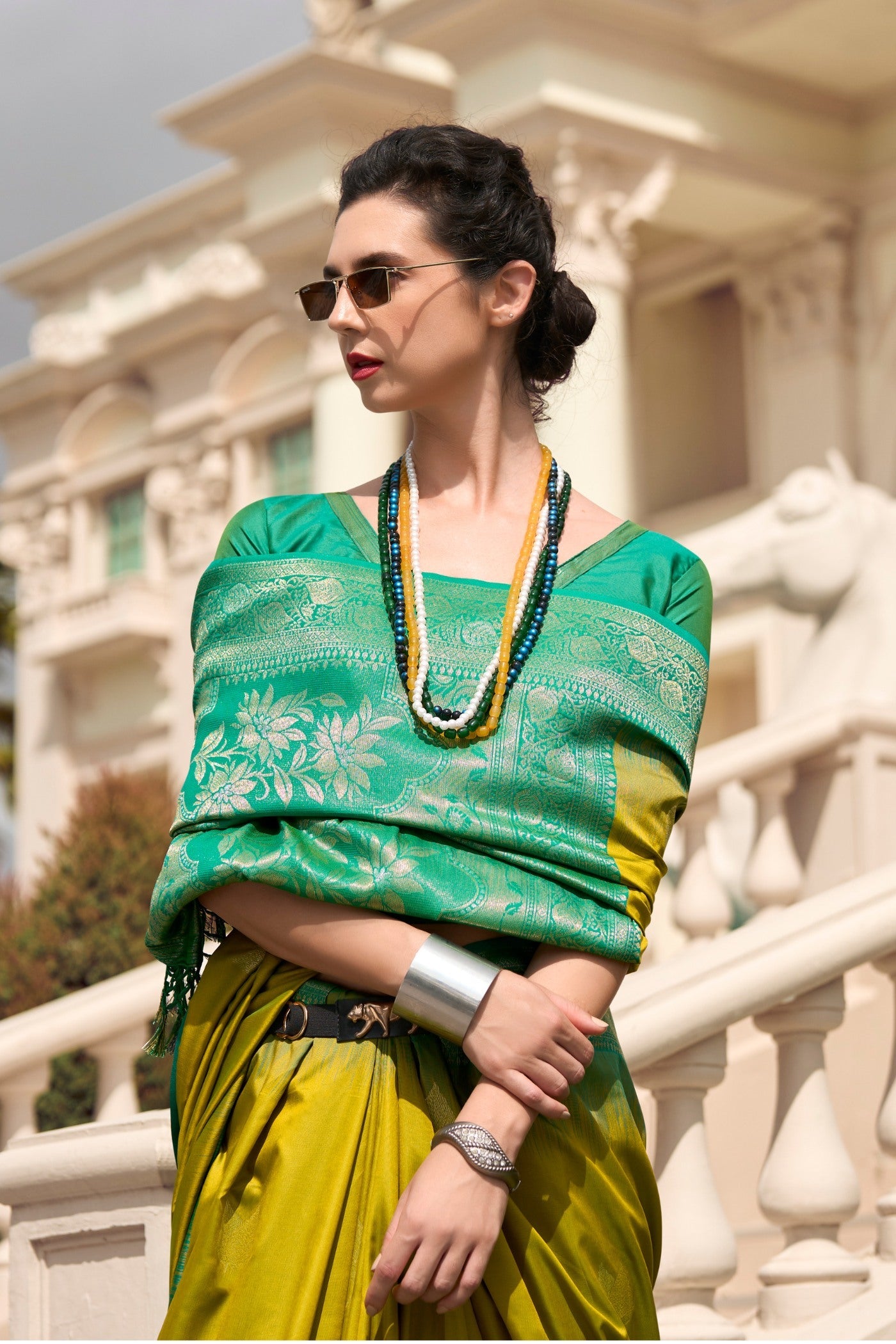 Anzac Yellow Woven Banarasi Soft Silk Saree