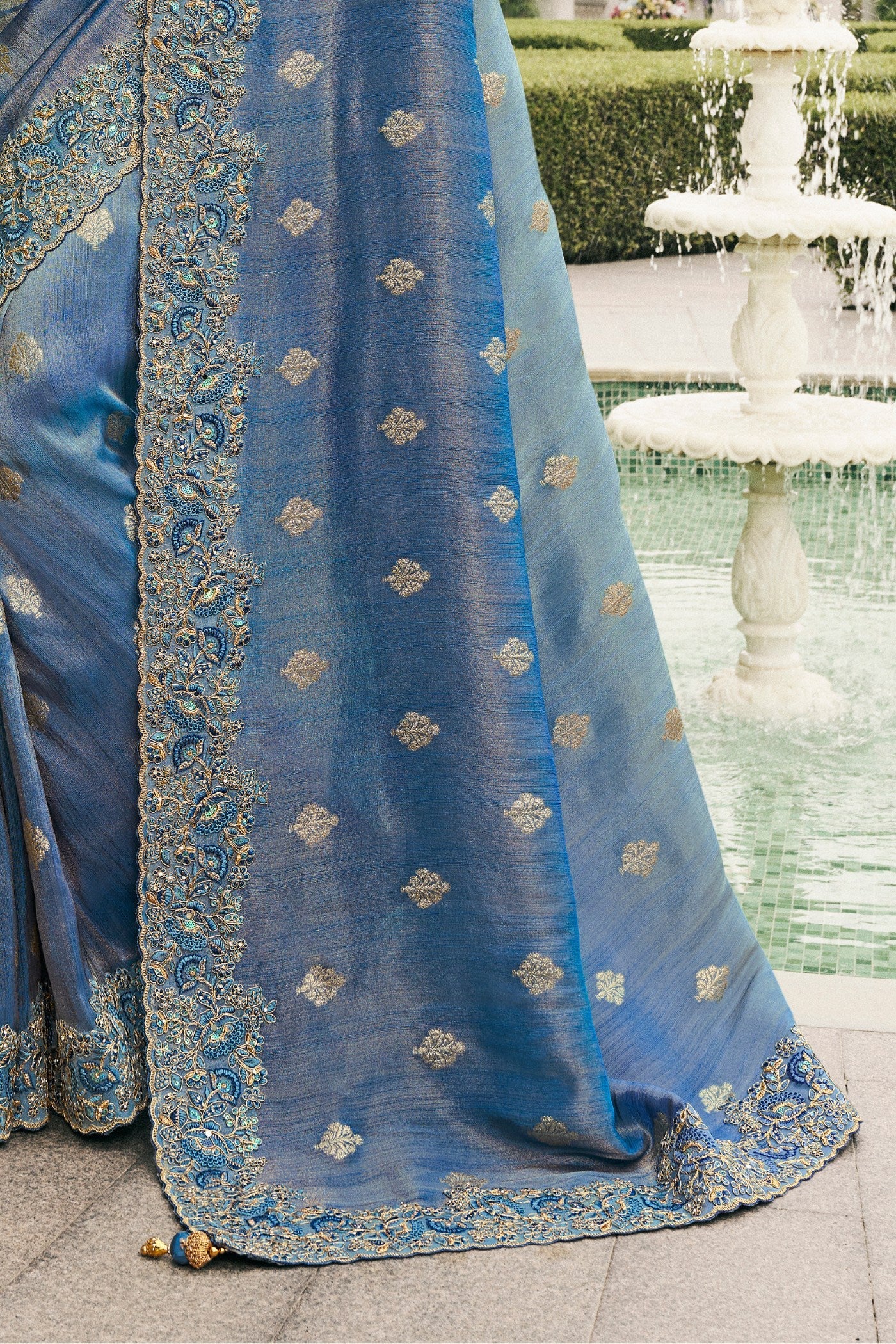 Lynch Blue Banarasi Designer Embroidered Saree