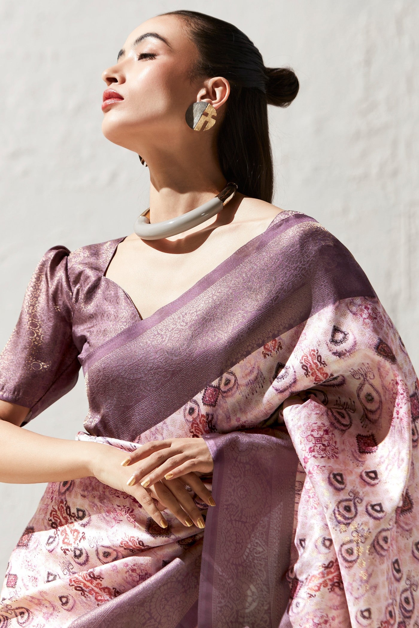 Burnished Purple Banarasi Digital Printed Saree