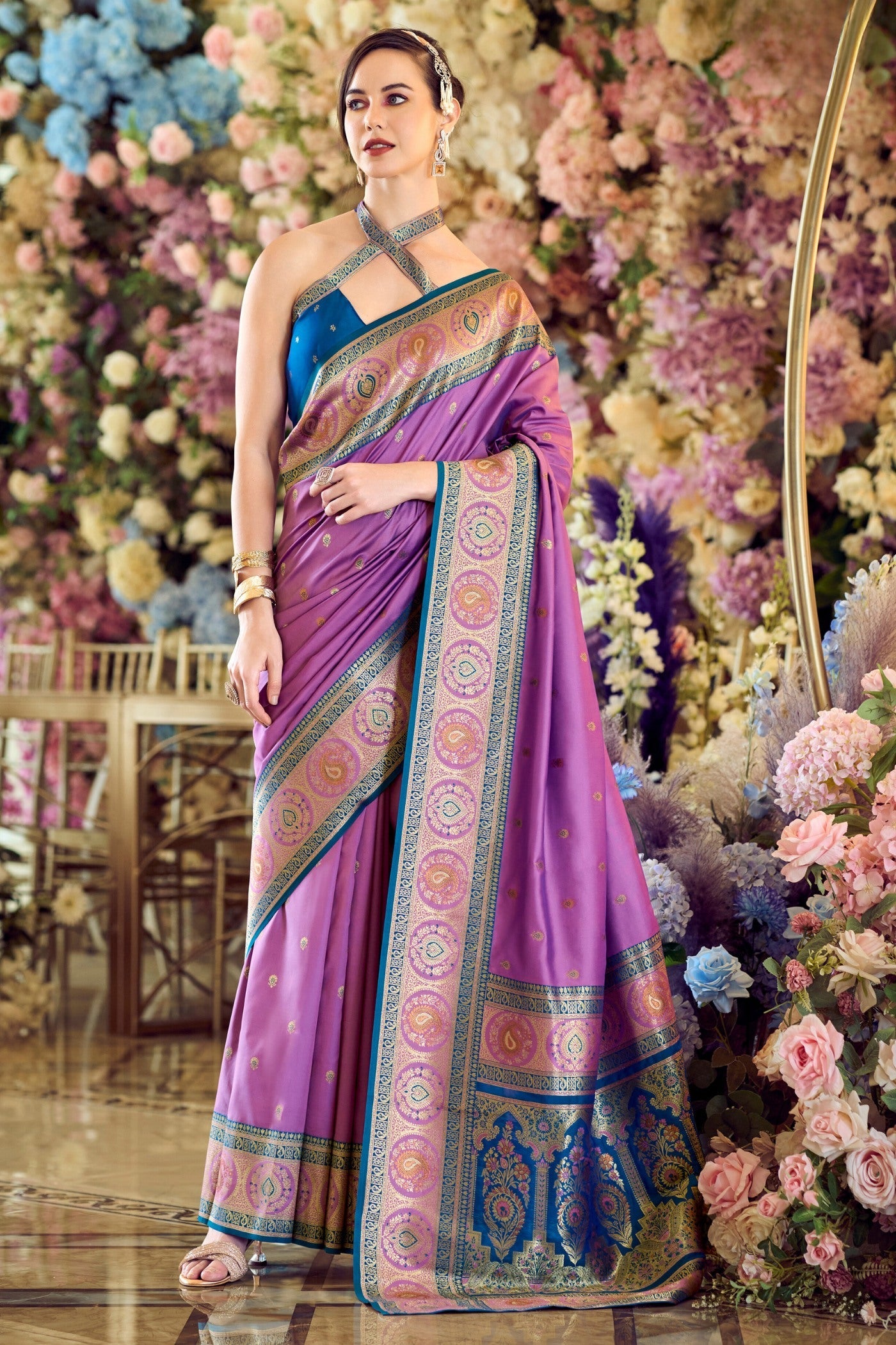 Viola Purple Woven Banarasi Soft Silk Saree