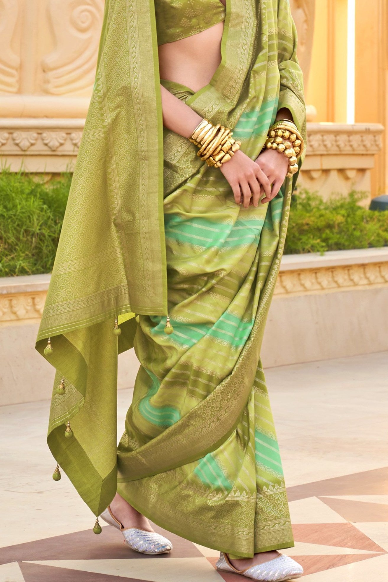 Spring Green Woven Patola Printed Silk Saree