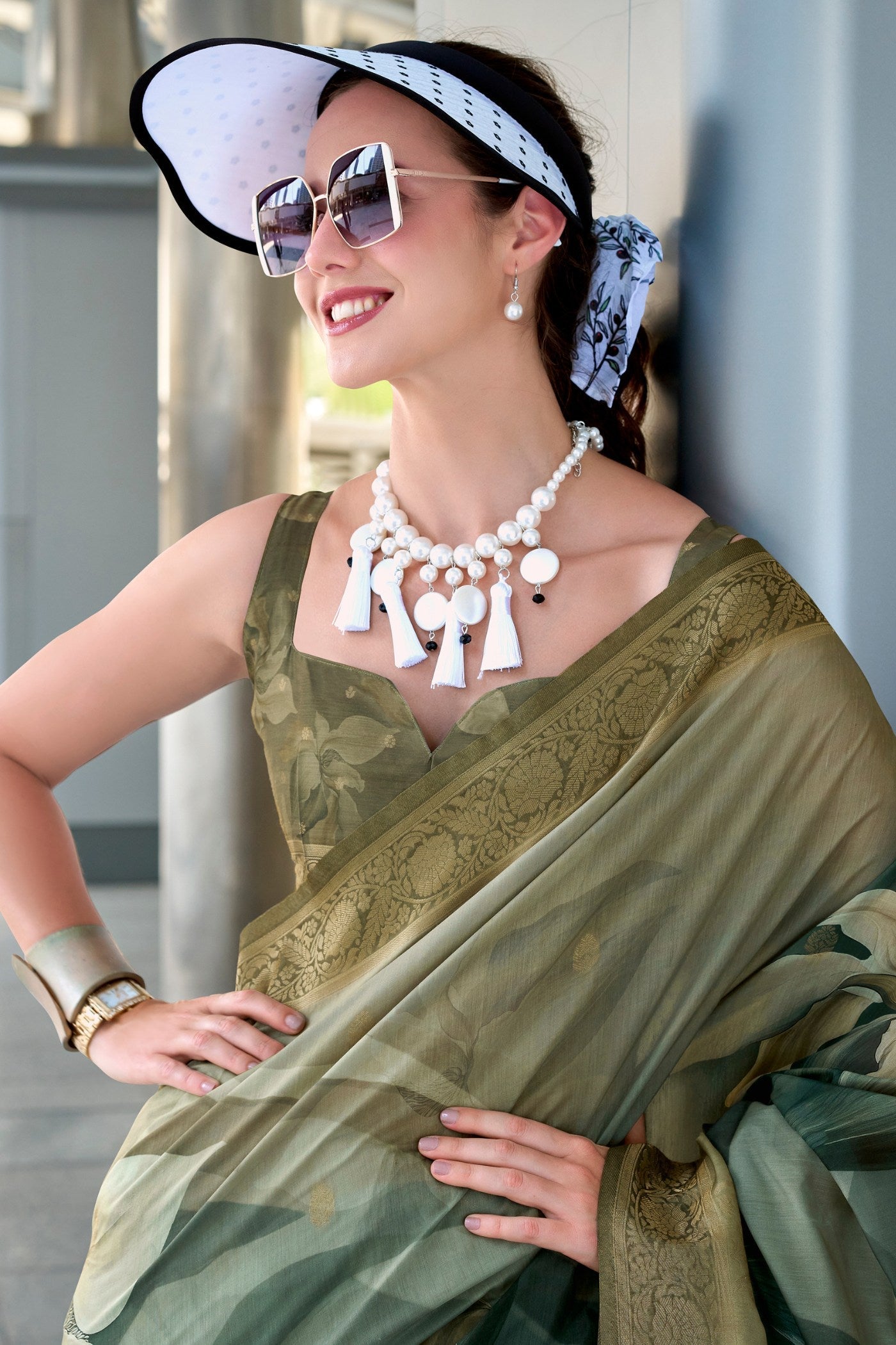 Basil Green Banarasi Handloom Saree