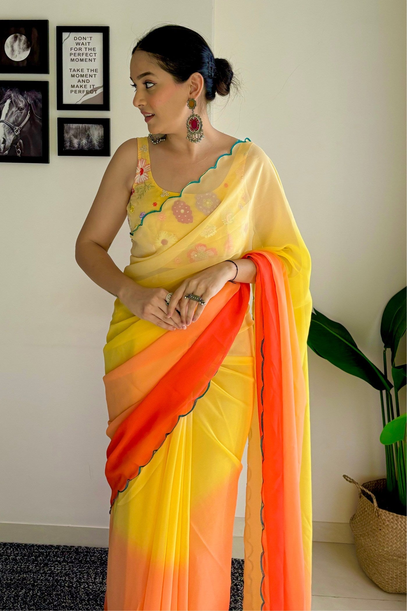 Titanium Yellow Georgette Saree