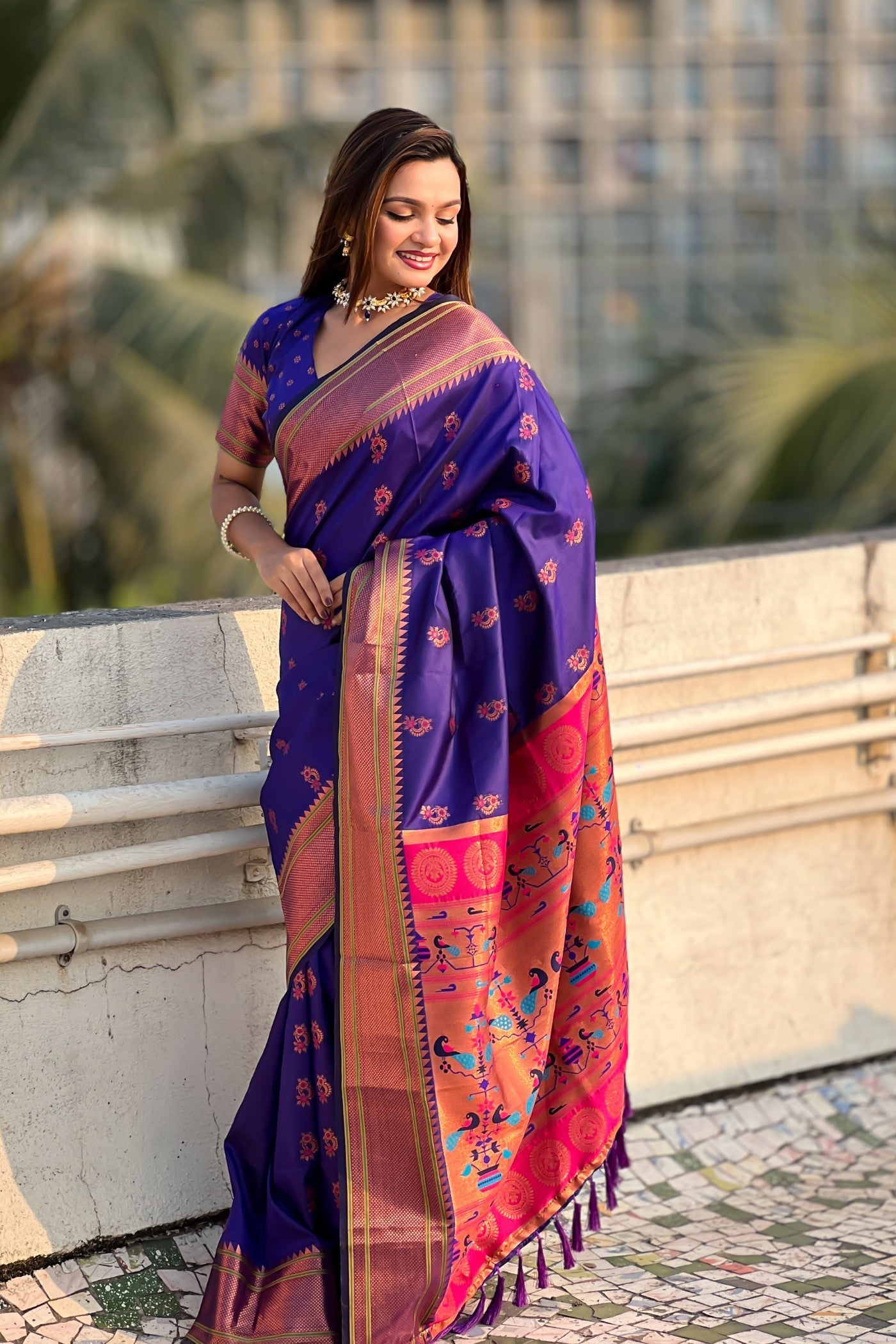 Minsk Blue Zari Woven Nath Paithani Saree