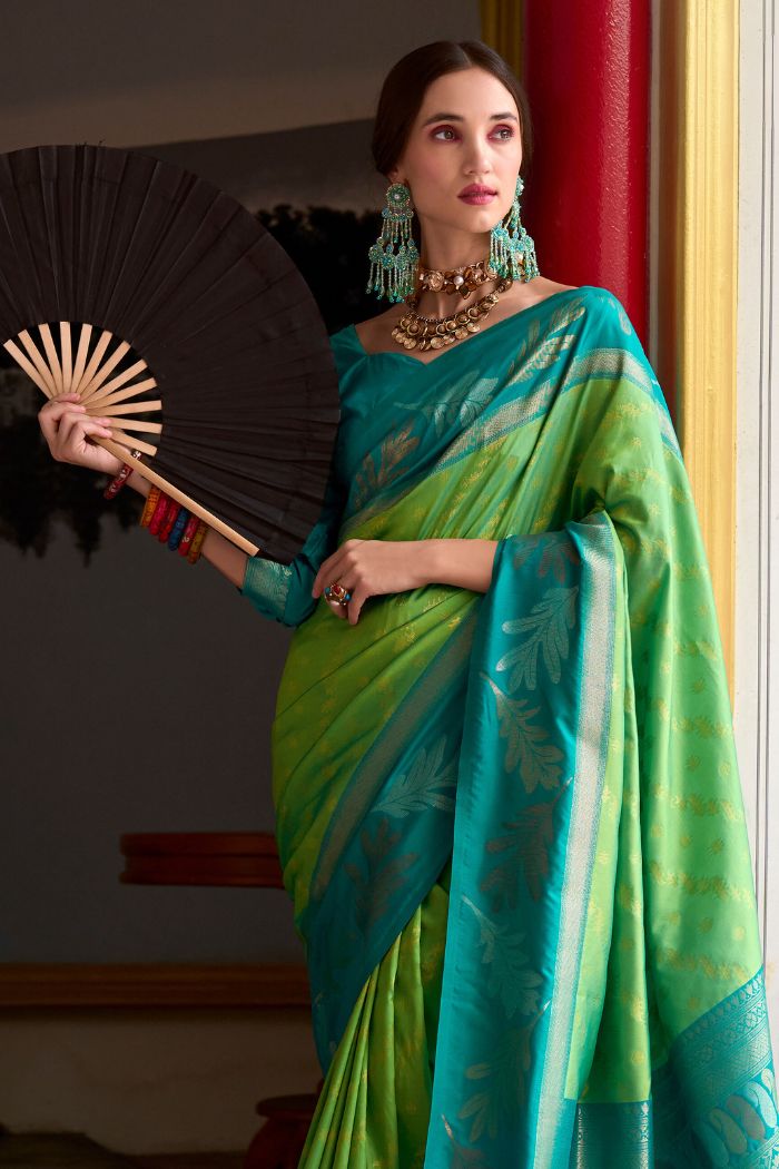 Feijoa Green Banarasi Soft Silk Saree