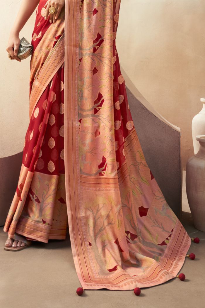 Tall Poppy Red Woven Georgette saree