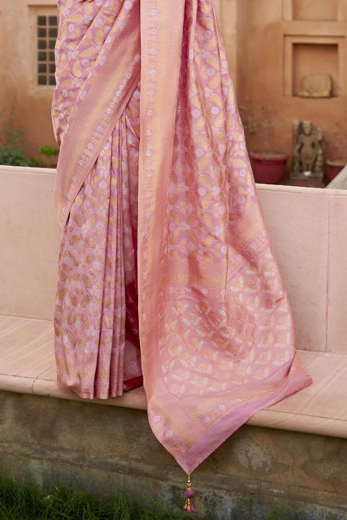 Shimmer Pink Woven Banarasi Saree